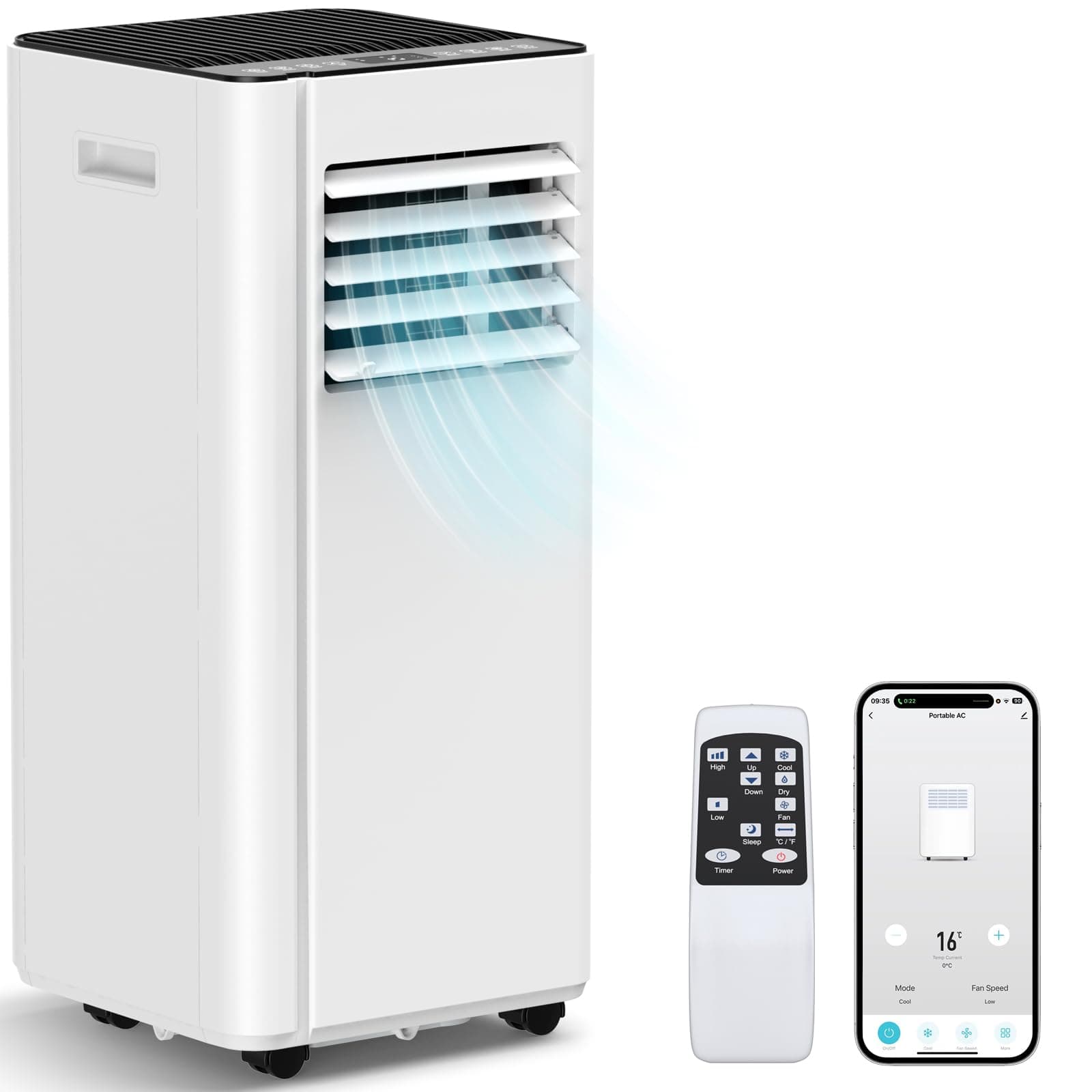 16000 BTU Portable Air Conditioners with WiFi APP, 5-in-1 Portable AC Unit for Large Room up to 750 Sq.Ft with Fast Cooling, Dehumidifier, Fan, Quiet 40dB Sleep Mode, 24H Timer for Home, Office