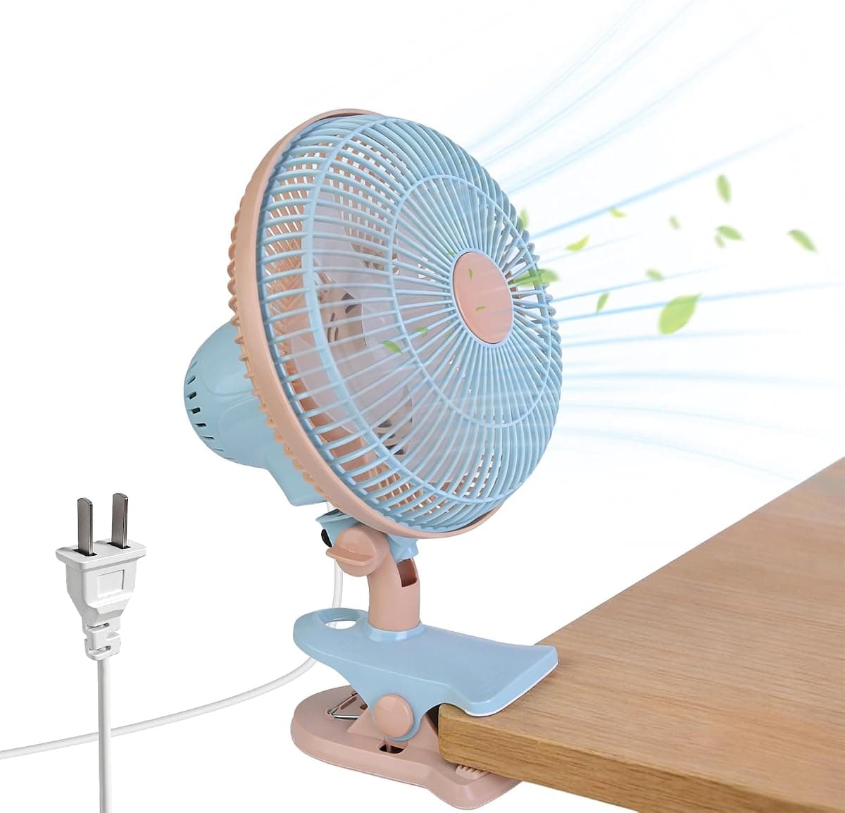 Clip On Fan, AC 110V 8.66inch Adjustable Clip Table Fan with 2 Wind Speeds, 4ft Cord, Quiet Clamp Fan with 90°Oscillating & Tilting Angle Desktop Wall Mount for Home Office Dorms Strollers