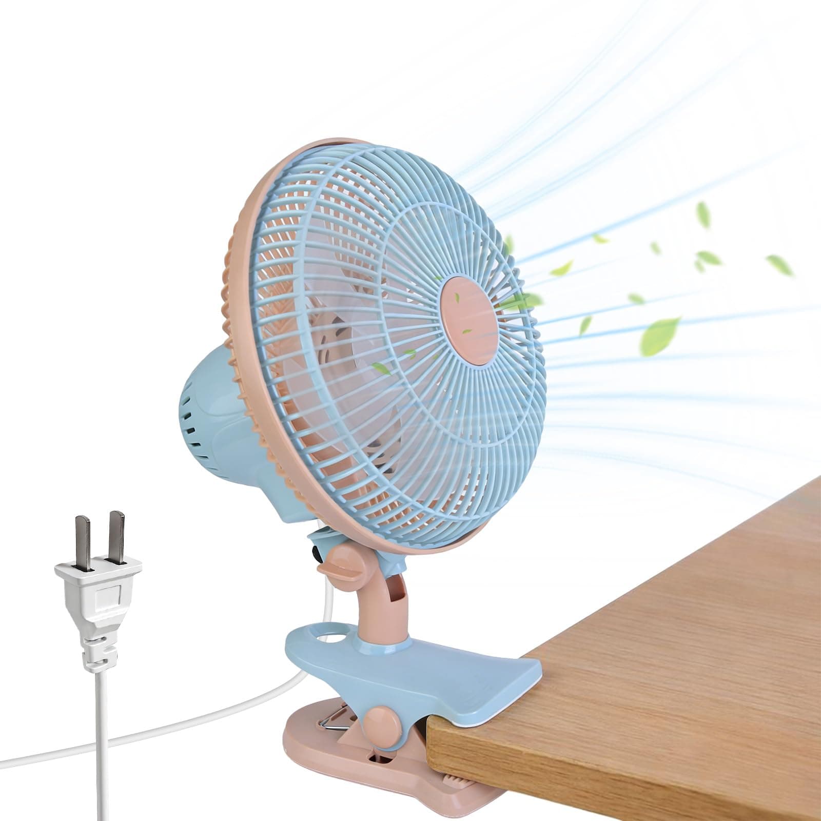Clip On Fan, AC 110V 8.66inch Adjustable Clip Table Fan with 2 Wind Speeds, 4ft Cord, Quiet Clamp Fan with 90°Oscillating & Tilting Angle Desktop Wall Mount for Home Office Dorms Strollers