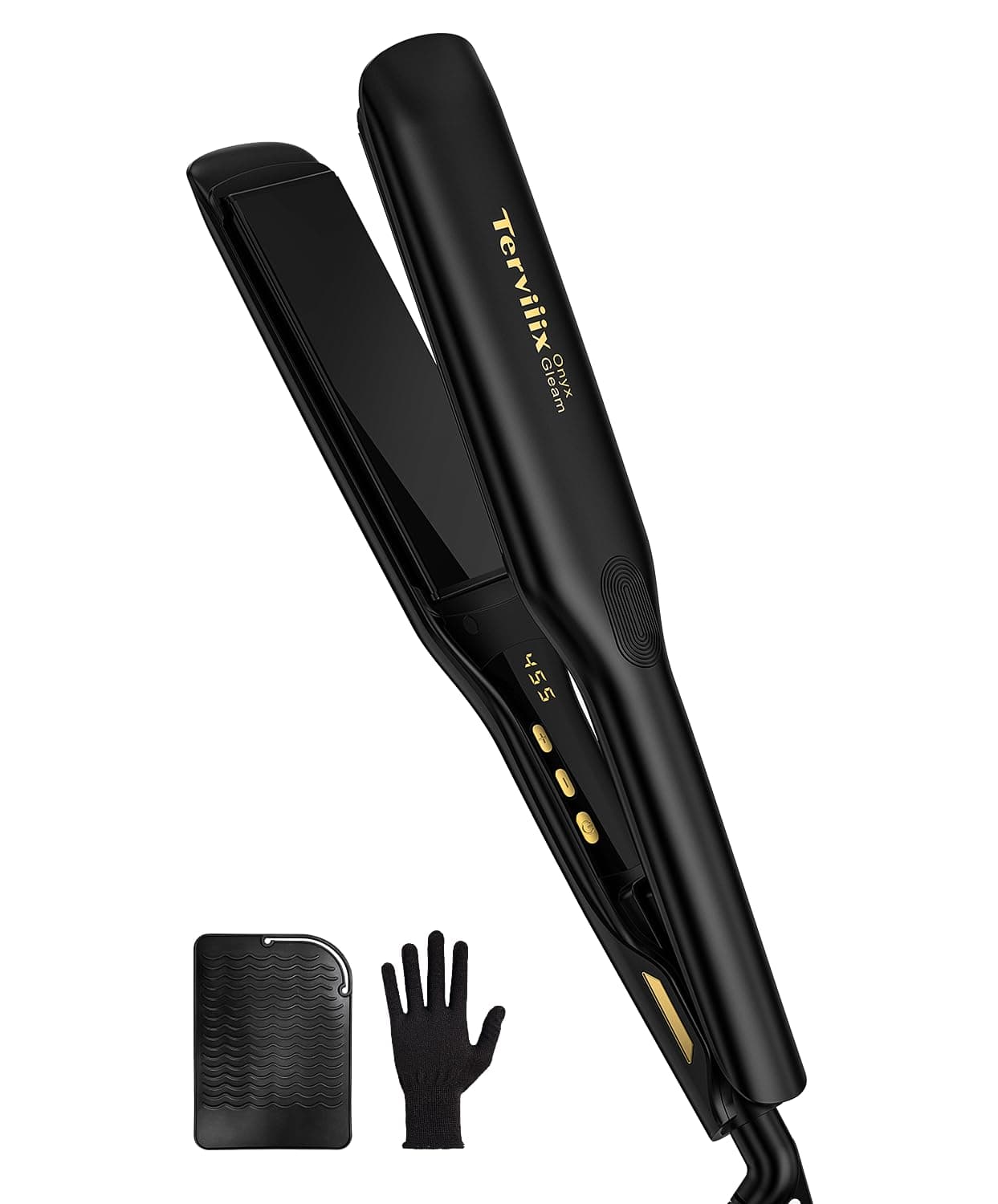 Terviiix Onyx Gleam Flat Iron Hair Straightener, 4.7" Extra-Long Plate | 1.75'' Ceramic Plate Infused with Argan Oil, Keratin, 80M Ions, 11 Heat 250-455°F, for Thick Coarse Frizzy Curly Hair