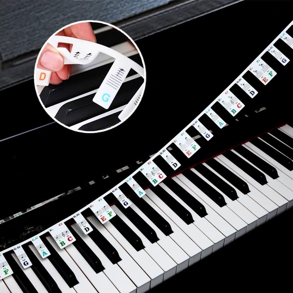Colorful Removable Piano Keyboard Note Labels, Silicone Piano Notes Stickers Guide for Beginner, Reusable 61 Key Full Size Piano Key Music Notes Letter Label