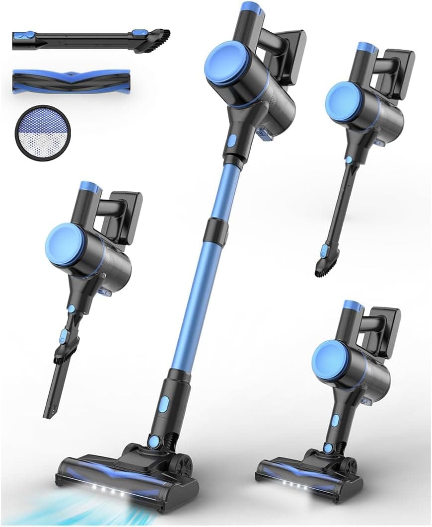 UML0 N8 Cordless Vacuum Cleaner,Lightweight Stick Vacuum with Powerful Suction,2200mAh Battery,40 Mins Runtime, Self-Standing,Rechargeable Vacuum Cleaners for Home Hardwood Floor Pet Hair (Cobalt)