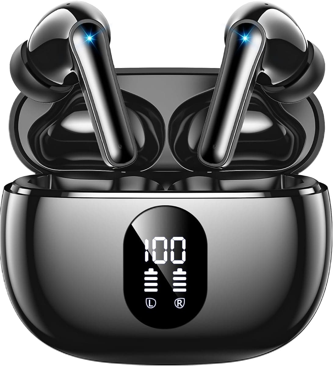 Wireless Earbuds Deep Bass Sound Ear Buds, Bluetooth 5.3 Headphones 48H Playtime, LED Display Earphones with Mic, IPX7 Waterproof Lightweight in-Ear Buds, Touch Control for iPhone TV LaptopJetBlack