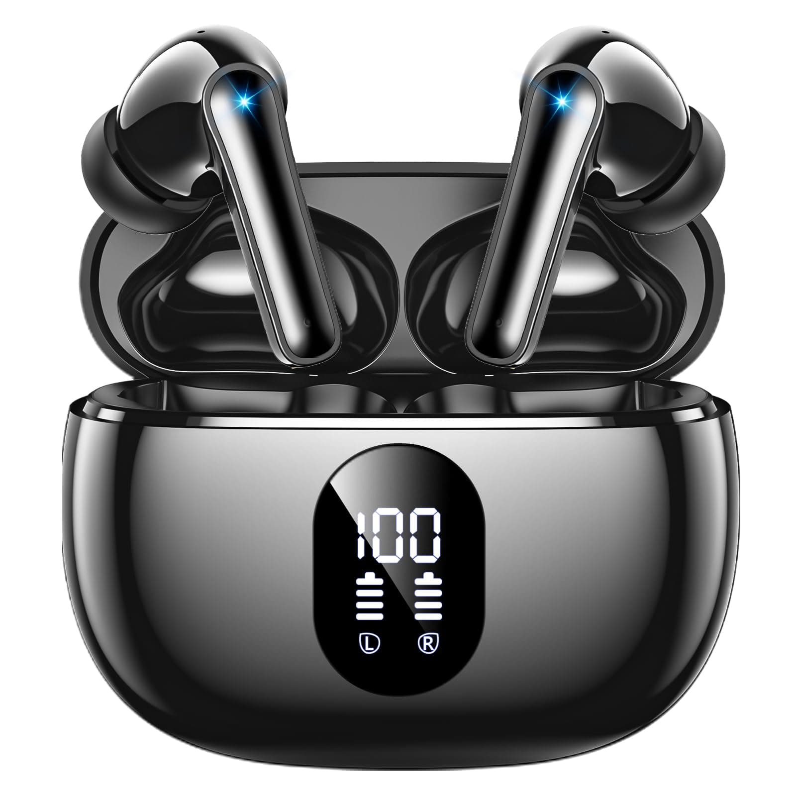 Wireless Earbuds Deep Bass Sound Ear Buds, Bluetooth 5.3 Headphones 48H Playtime, LED Display Earphones with Mic, IPX7 Waterproof Lightweight in-Ear Buds, Touch Control for iPhone TV LaptopJetBlack