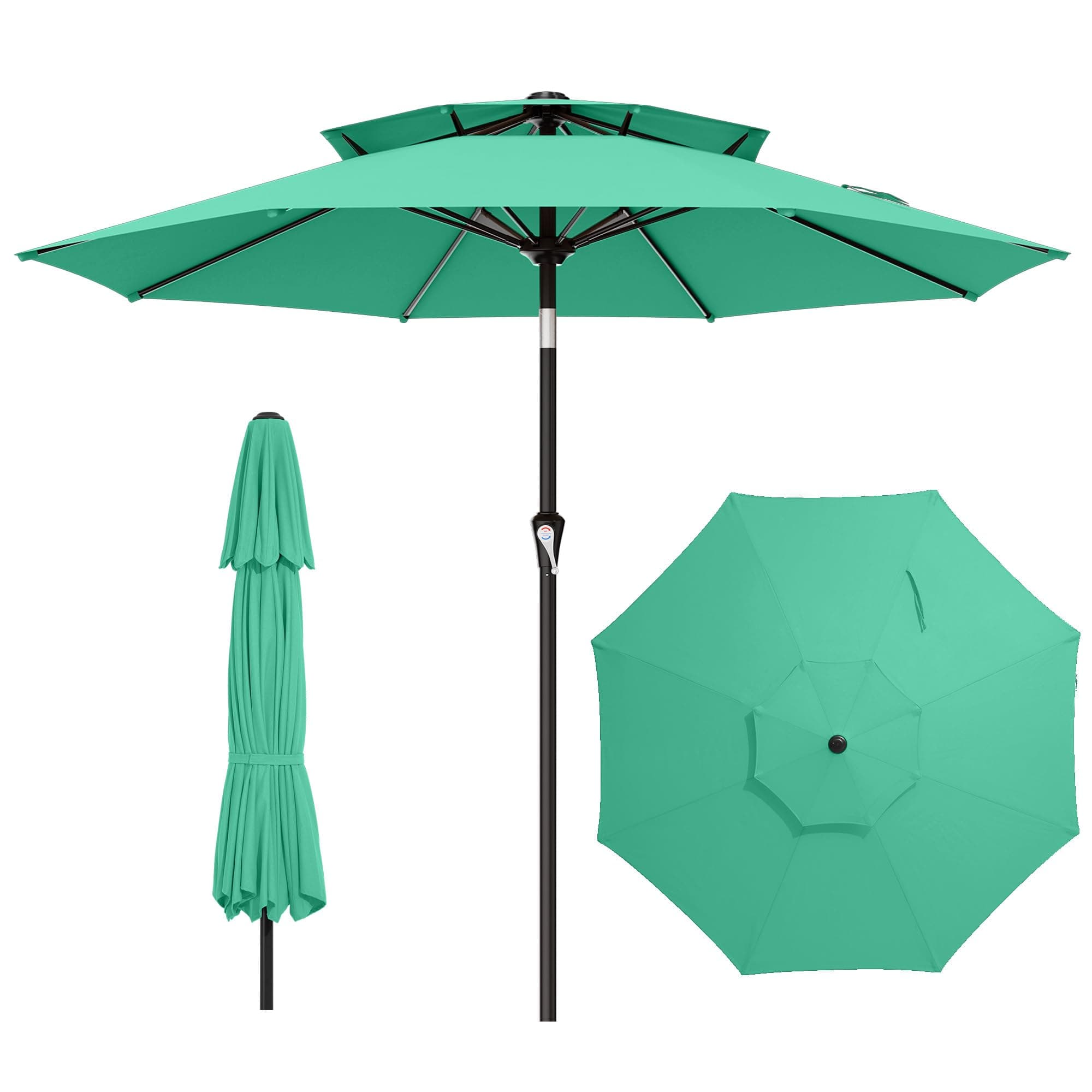 AreShark 9ft 2 Tiers Patio Umbrella - Outdoor Umbrella Waterproof UV Protection, Market Table Umbrella w/Push Button Tilt&Crank for Pool, Porch, Garden(Turquoise)