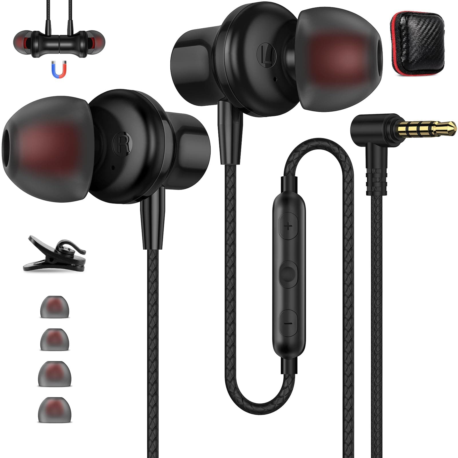ASKUBSKU 3.5mm Headphones 5.9 ft Long Cord Wired Earbuds with Microphone Noise Isolating Earphone HiFi Stereo Clear Call Volume Control Plug in 3.5mm Jack Wired Ear Buds for Laptop Chromebook PC
