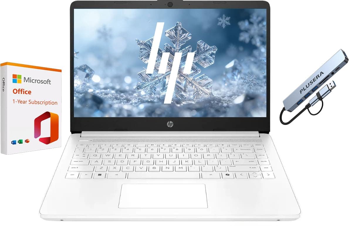 HP 14" Business Laptop Computer, 1-Year Office 365, 16GB RAM 576GB Storage (64GB eMMC+512GB SD Card), Dual-Core Intel, Windows 11,White