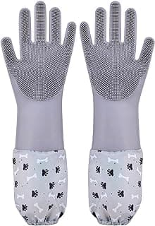 Pet Grooming Gloves Pet Hair Remover Cat, Dog Washing Gloves Silicone Heat Resistant Cleaning Gloves with High-Density Teeth Grooming Gloves for Dogs, Cats, Horses, Rabbits (1 Pair - Gray)