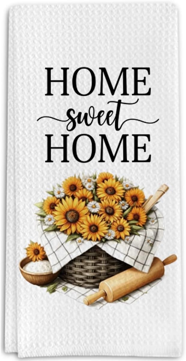 Housewarming Gifts Kitchen Towels, Home Sweet Home Sunflower Decorative Towels for Bar Kitchen Bathroom