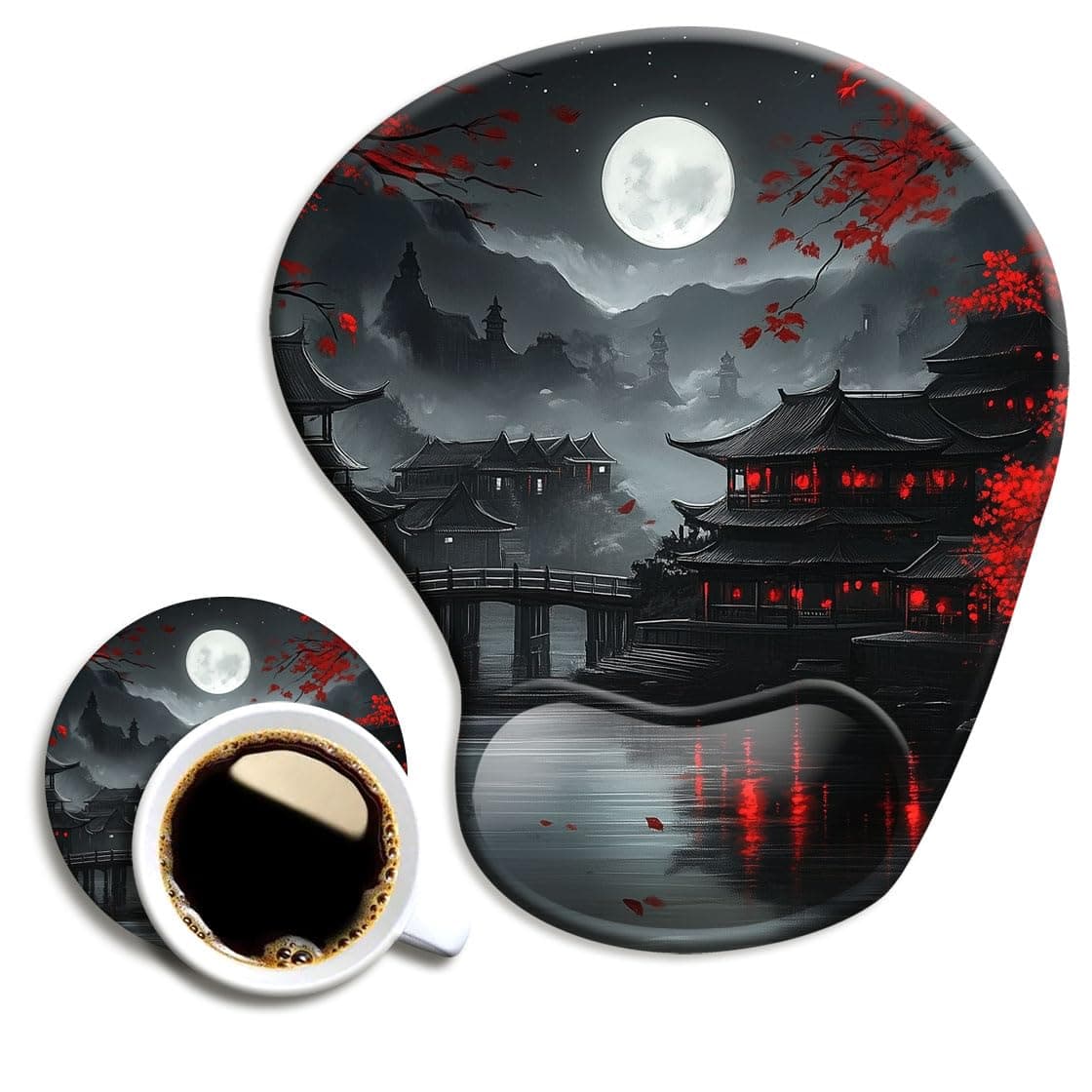 Ergonomic Mouse Pad with Wrist Rest,Gaming Mouse Pad with Wrist Support,Funny Mouse Pads for Desk,Computer Mousepad with Non-Slip Pain Relief PU Base,Cute Office Desk Accessories,Full Moon