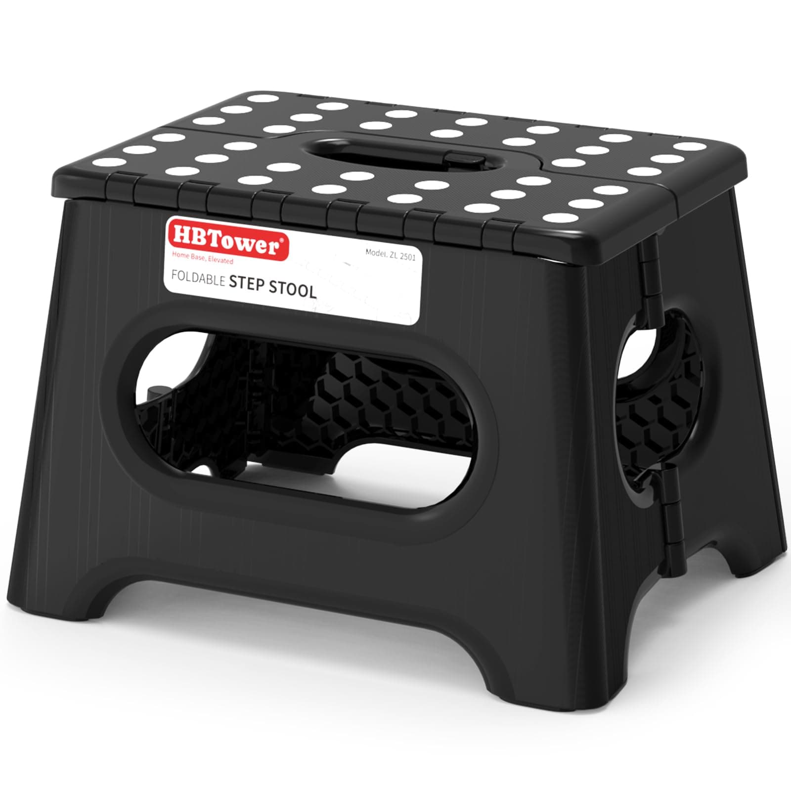 HBTower Folding Step Stool 9 Inch - Holds 600 lb, Non-Slip Surface & Carry Handle - Sturdy Step Stool for Kids, Toddlers & Adults - Compact Foldable Foot Stool for Kitchen, Bathroom, Bedroom, Outdoor