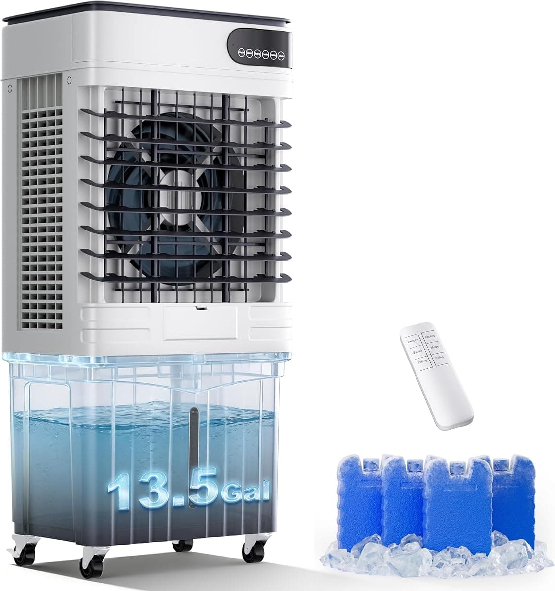 MEPTY 3600CFM Swamp Cooler, Evaporative Air Cooler with 13.5 Gallon Water Tank, 4 Ice Packs, 3 Speeds&Modes, 12H Timer, 120°Oscillation, Remote, Portable Outdoor Air Conditioner for Garage, Patio