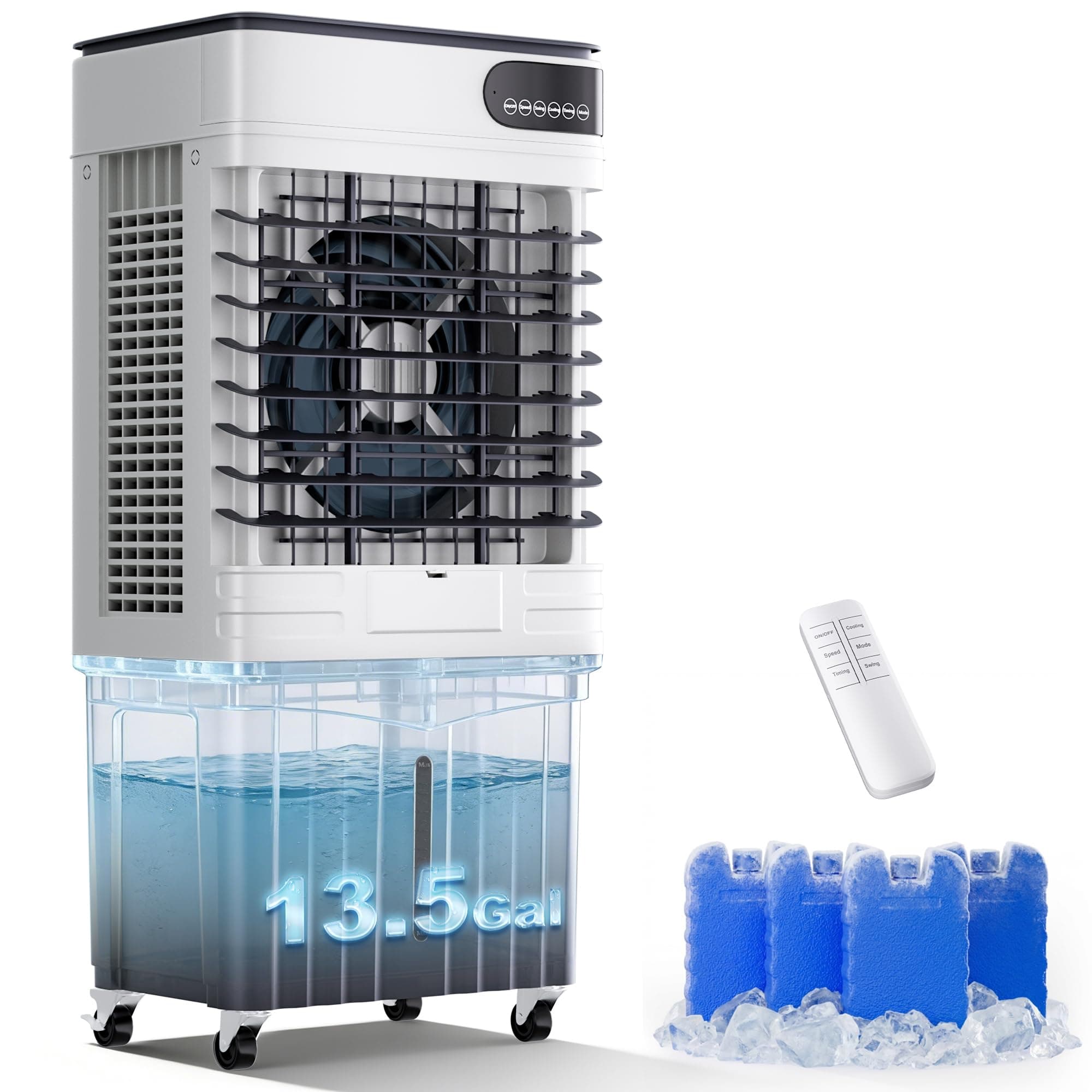 MEPTY 3600CFM Swamp Cooler, Evaporative Air Cooler with 13.5 Gallon Water Tank, 4 Ice Packs, 3 Speeds&Modes, 12H Timer, 120°Oscillation, Remote, Portable Outdoor Air Conditioner for Garage, Patio