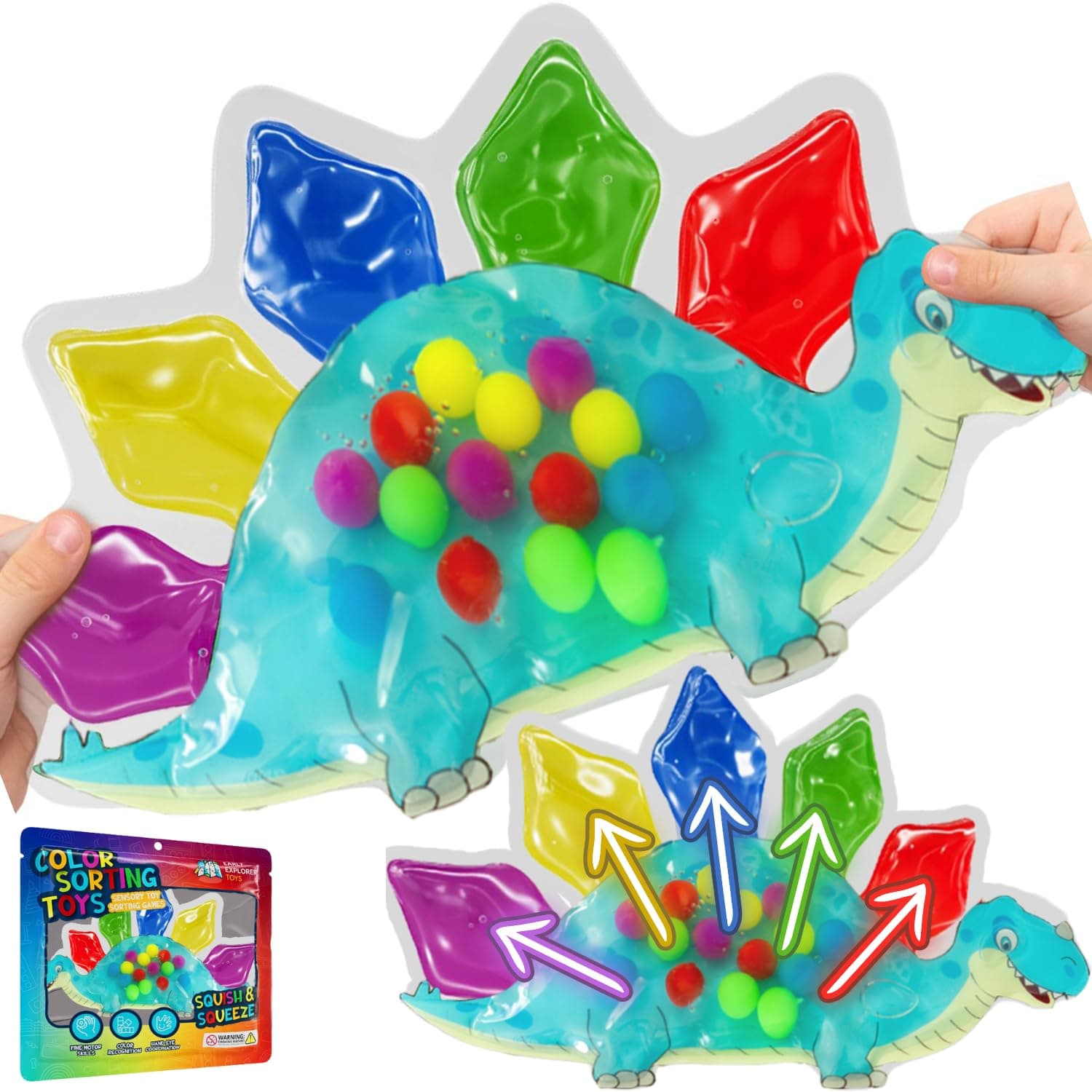 Dinosaur Sensory Toys for Toddlers 3-5 Travel Toys Color Sorting Matching Activities Preschool Toddler Car Activities Quiet Calm Down Sensory Toy Gift Ready Fine Motor Toy for Toddlers Ages 3 4 5