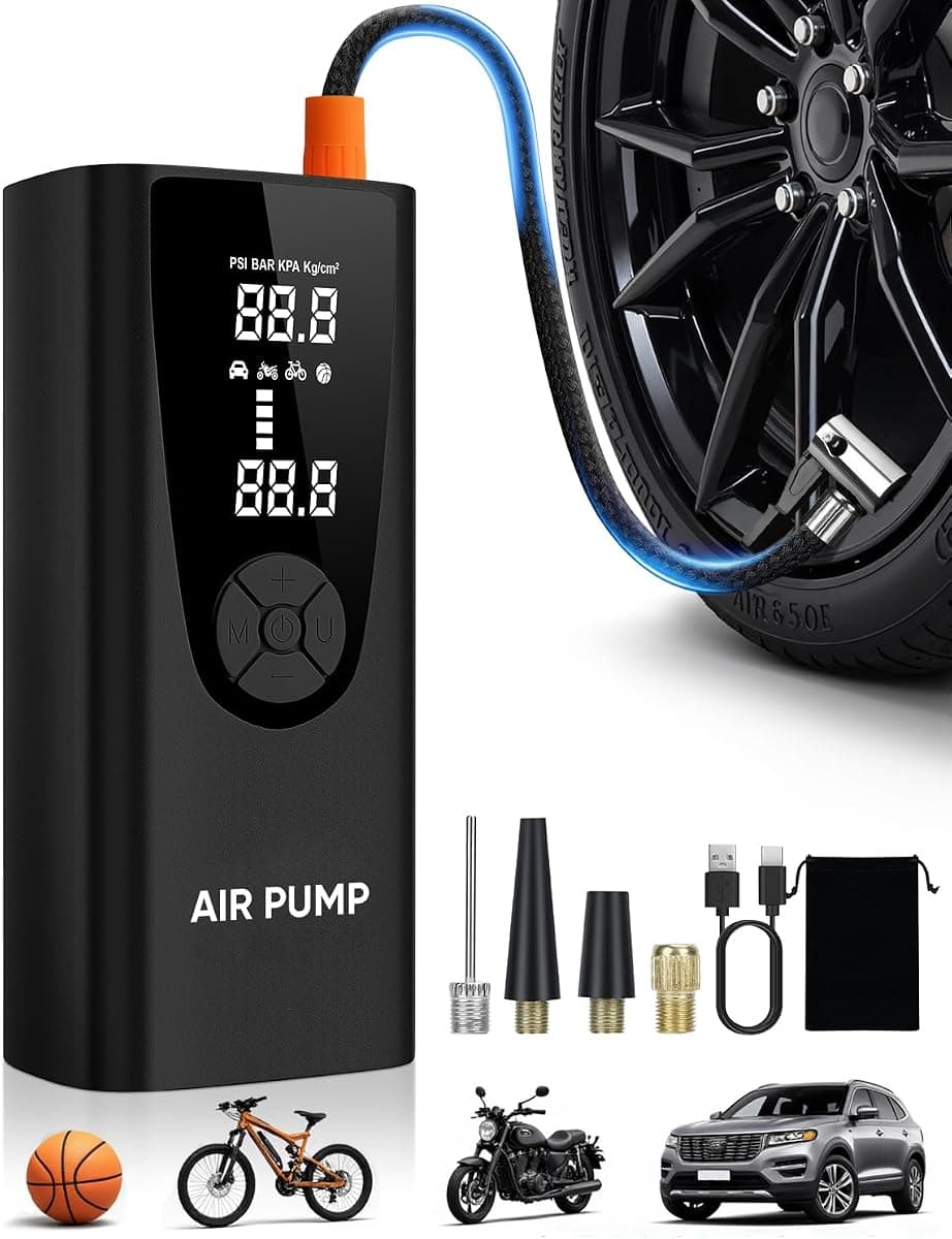 Upgrade Tire Inflator Portable Air Compressor-180PSI Air Pump for Car Tires-Electric 3X Faster Tire Inflation-Cordless Tire Pump with Pressure Gauge for Car, Motorcycle, Bicycle, Ball and More (Black)