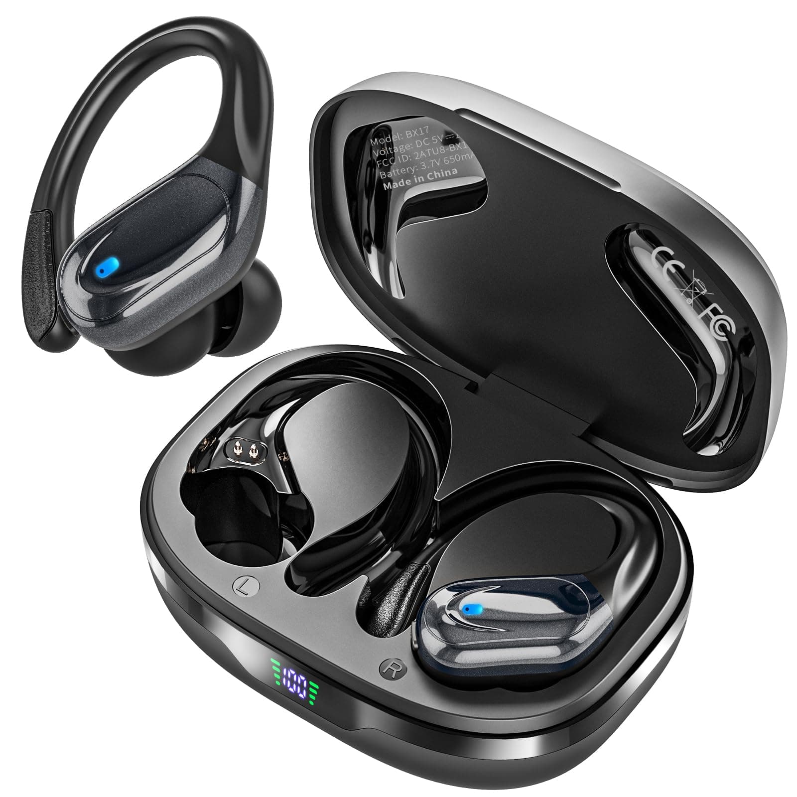 HAOYUYAN Wireless Earbuds, Sports Bluetooth Headphones, Noise Canceling Ear Buds with 80hr Playtime, LED Power Display, IPX7 Waterproof Earphones for Gym/Workout