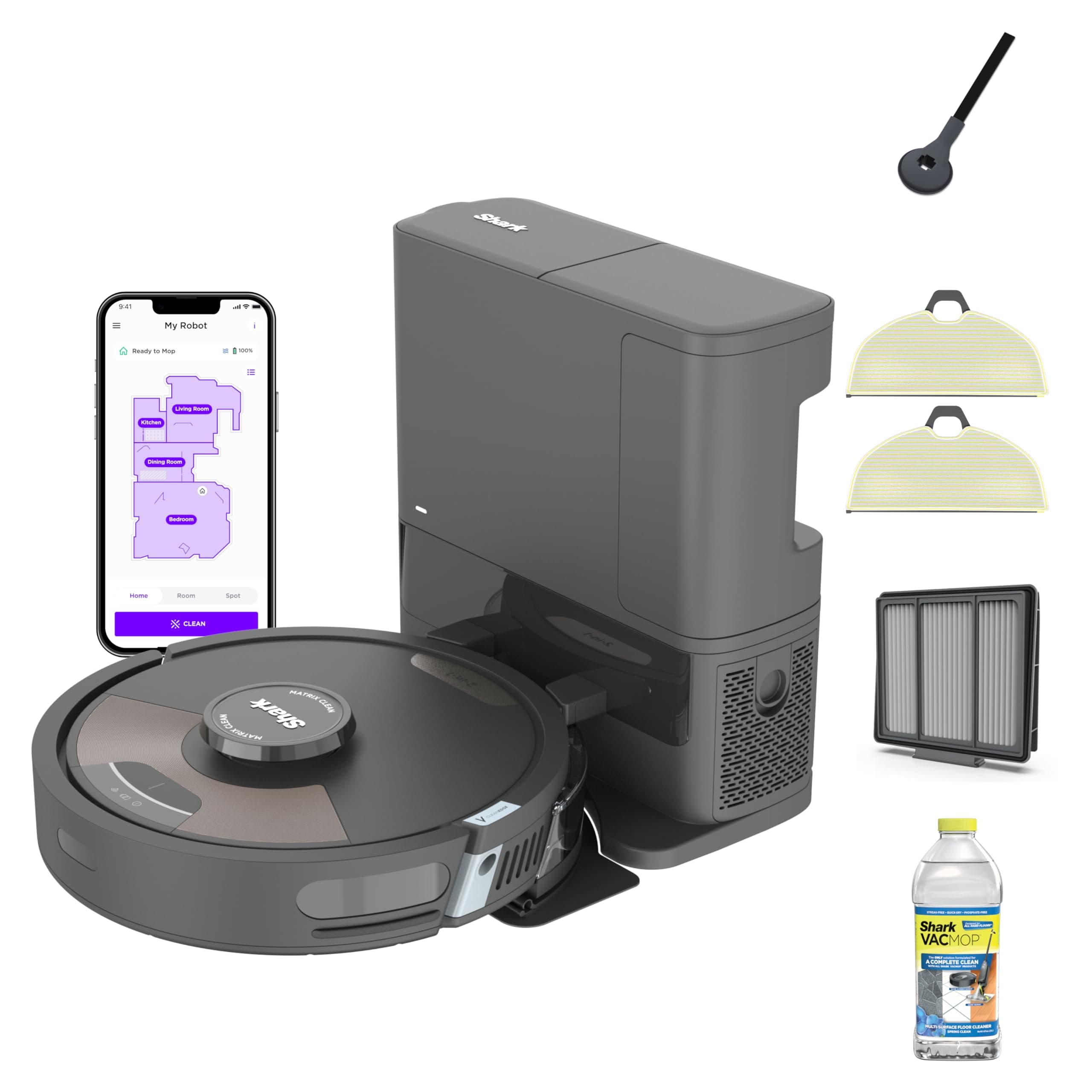 Shark Matrix Plus | 2-in-1 Robot Vacuum & Mop for Carpets & Hard Floors | Sonic Mopping & Powerful Suction for Pet Hair | Self-Empty Base | 45-Day Capacity | HEPA | LiDAR Nav | Black/Mocha | AV2630WA