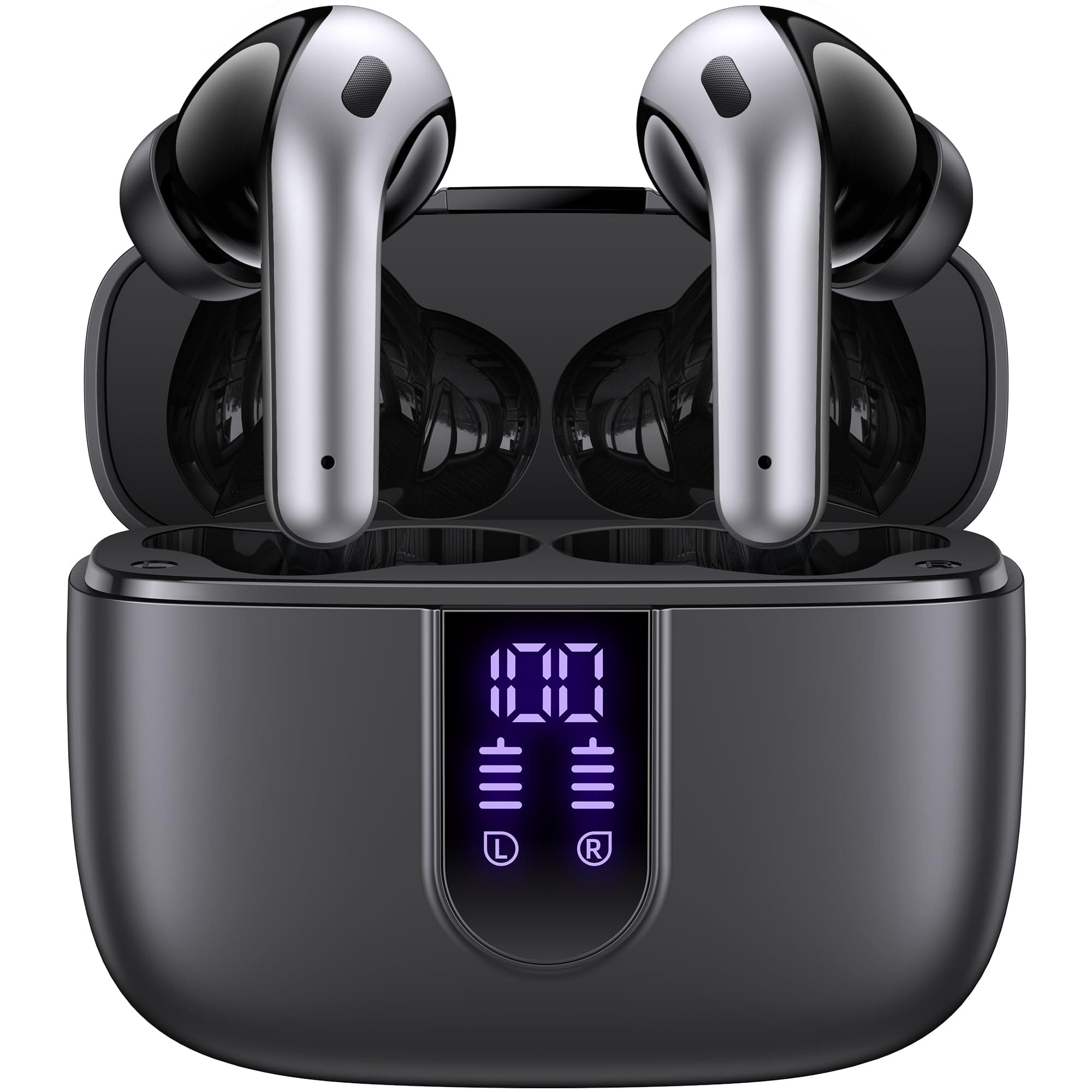 TAGRY Bluetooth Headphones True Wireless Earbuds 60H Playback LED Power Display Earphones with Wireless Charging Case IPX5 Waterproof in-Ear Ear buds with Mic for TV Smart Phone Laptop Computer Sports