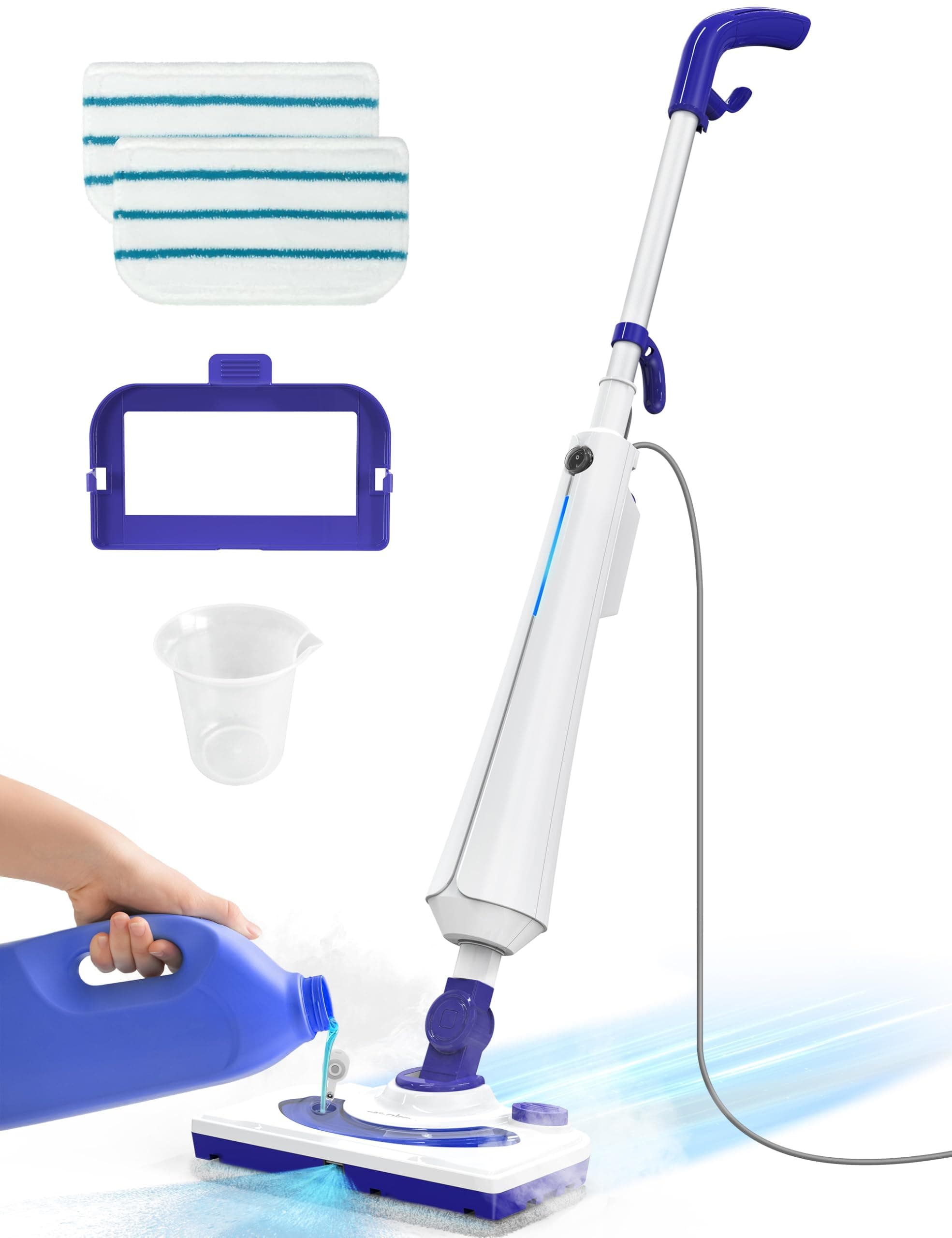 Professional Steam Mop Cleaner, 1300W Floor Steamer with Detergent Chamber, 25S Heat Up, Lightweight Steamer for Cleaning with 2 Washable Pads, Safe for Tiles, Upholstery, Carpet, Hardwood, Azure