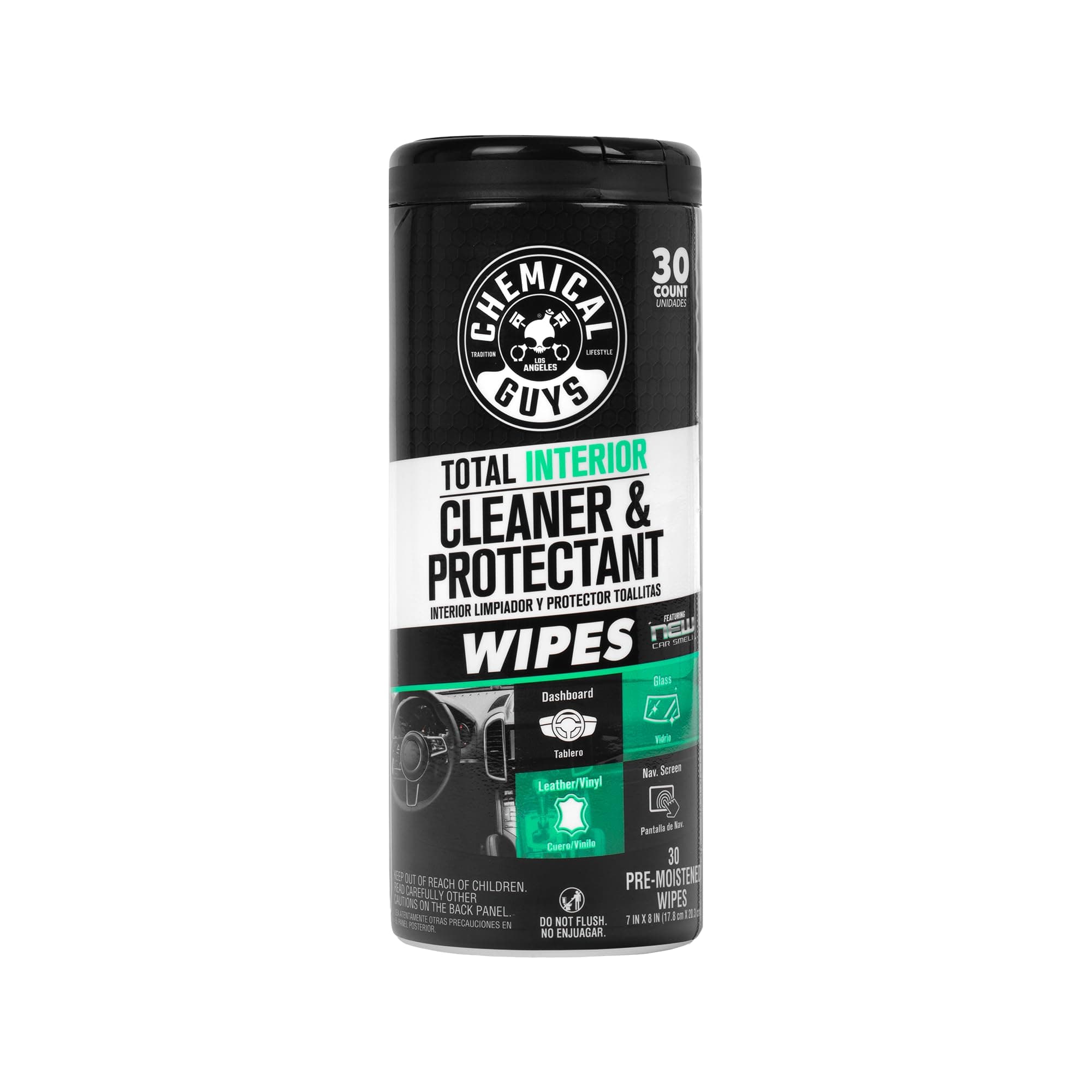 Chemical Guys Total Interior New Car Smell Cleaner & Protectant Wipes – All-in-One Interior Cleaning Wipes for Dashboards, Vinyl, Leather, Fabric & Glass – Cleans & Protects, New Car Scent, 30 Ct