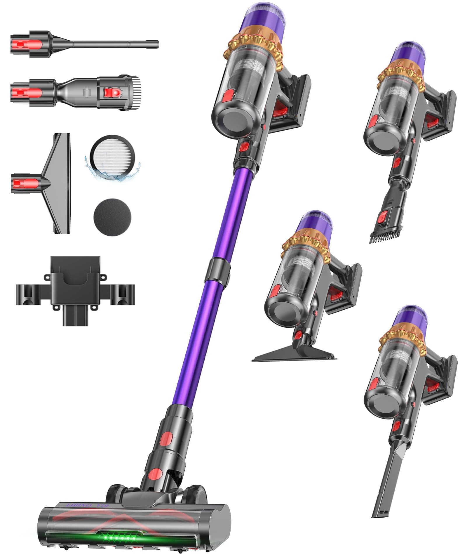 Cordless Vacuum Cleaner, 650W 55KPA 70Mins Anti-Tangle Wireless Vacuum,Rechargeable Vacuum with Green Light,Powerful Stick Vacuum for Home Carpet/Hardwood Floors,Purple