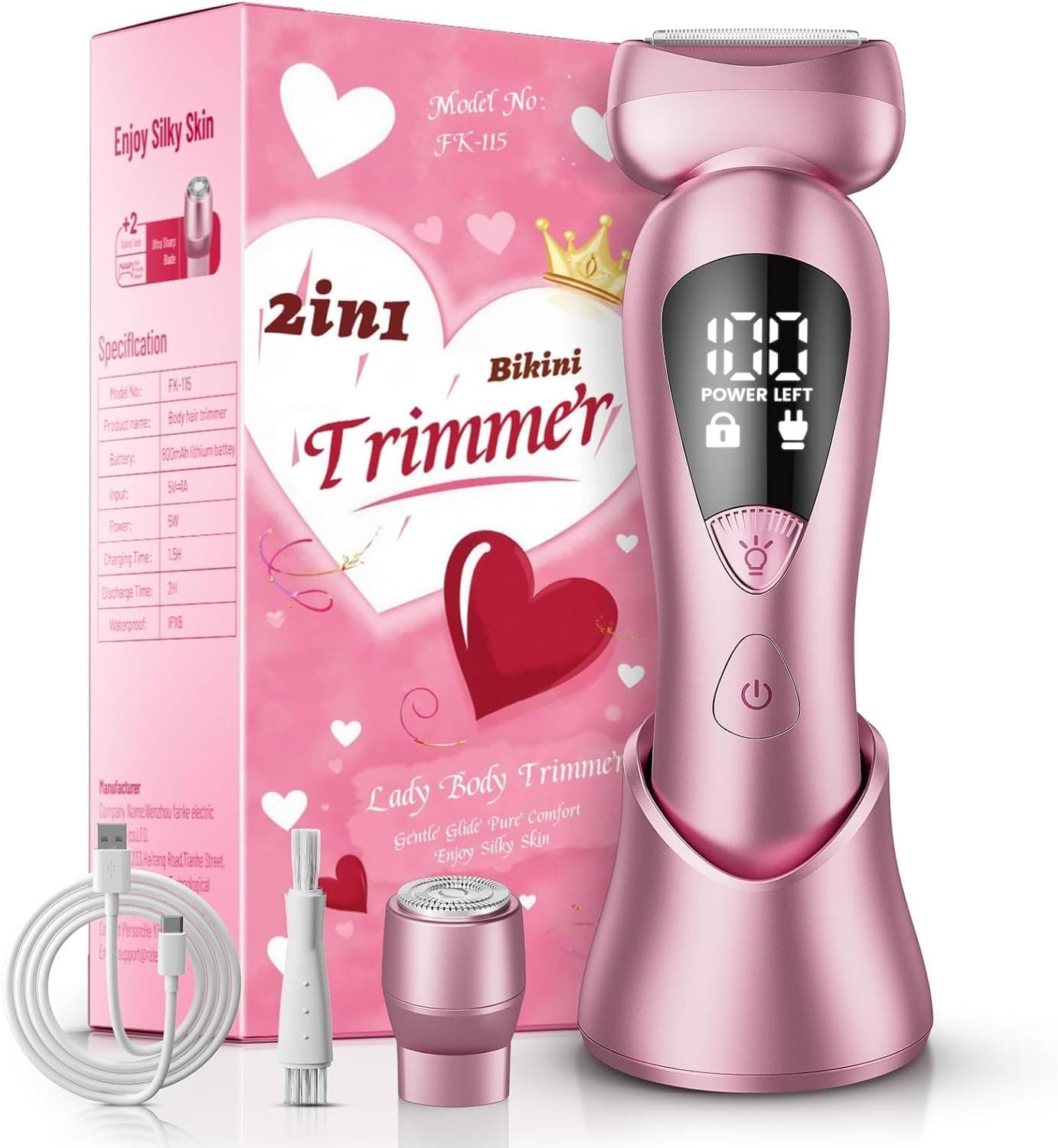 rategist Cordless Electric Razors for Women: Rechargeable Painless Bikini Trimmer for Body Hair - 𝐈𝐏𝐗𝟕 𝐖𝐚𝐭𝐞𝐫𝐩𝐫𝐨𝐨𝐟 Shaver with 𝐋𝐄𝐃 𝐃𝐢𝐬𝐩𝐥𝐚𝐲 for Face/Underarm/Leg Light Pink