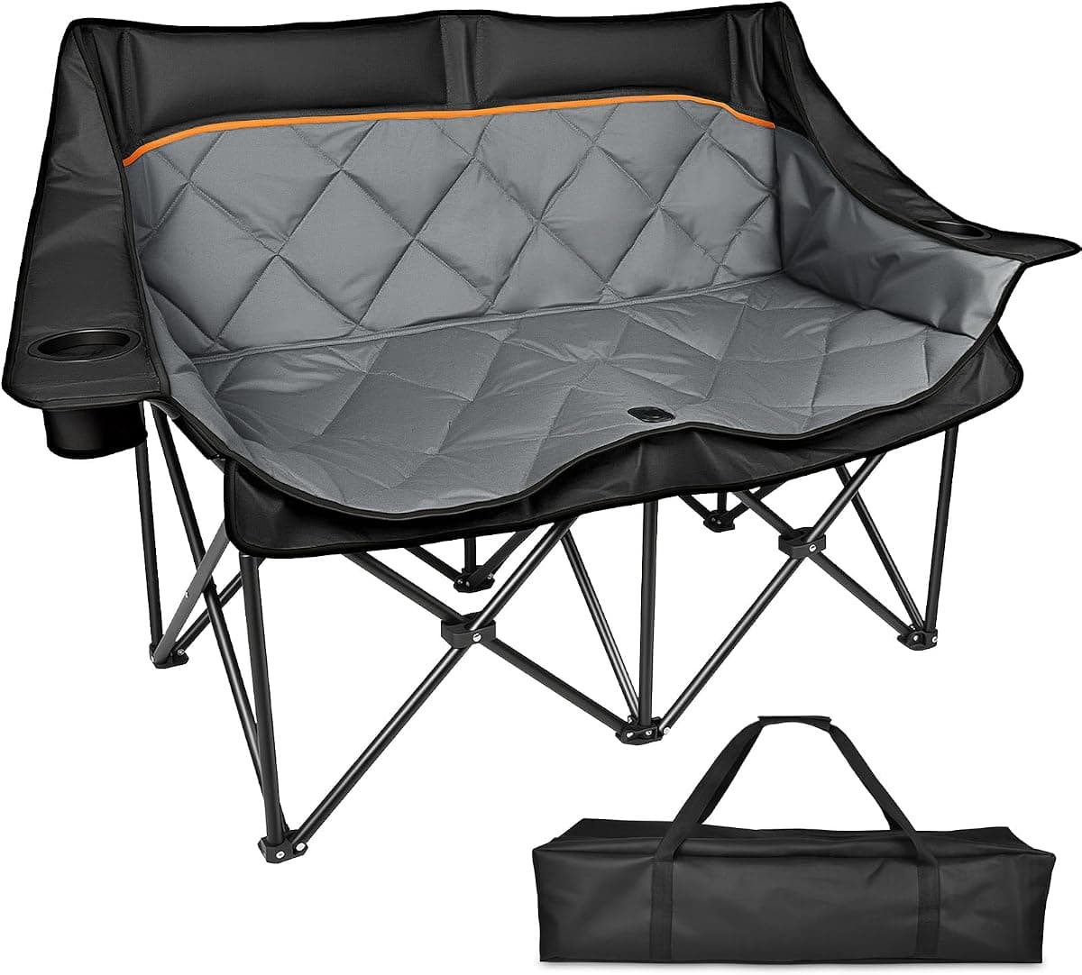Double Camping Chair, Oversized Padded Heavy Duty Outdoor Folding Loveseat Chairs for Adults, with Cup Holders and Side Pockets, Carry Bag Included, for Outdoors Lawns Backyard Patio