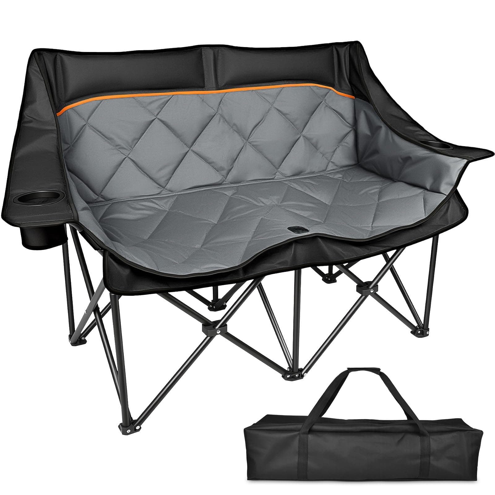 Double Camping Chair, Oversized Padded Heavy Duty Outdoor Folding Loveseat Chairs for Adults, with Cup Holders and Side Pockets, Carry Bag Included, for Outdoors Lawns Backyard Patio