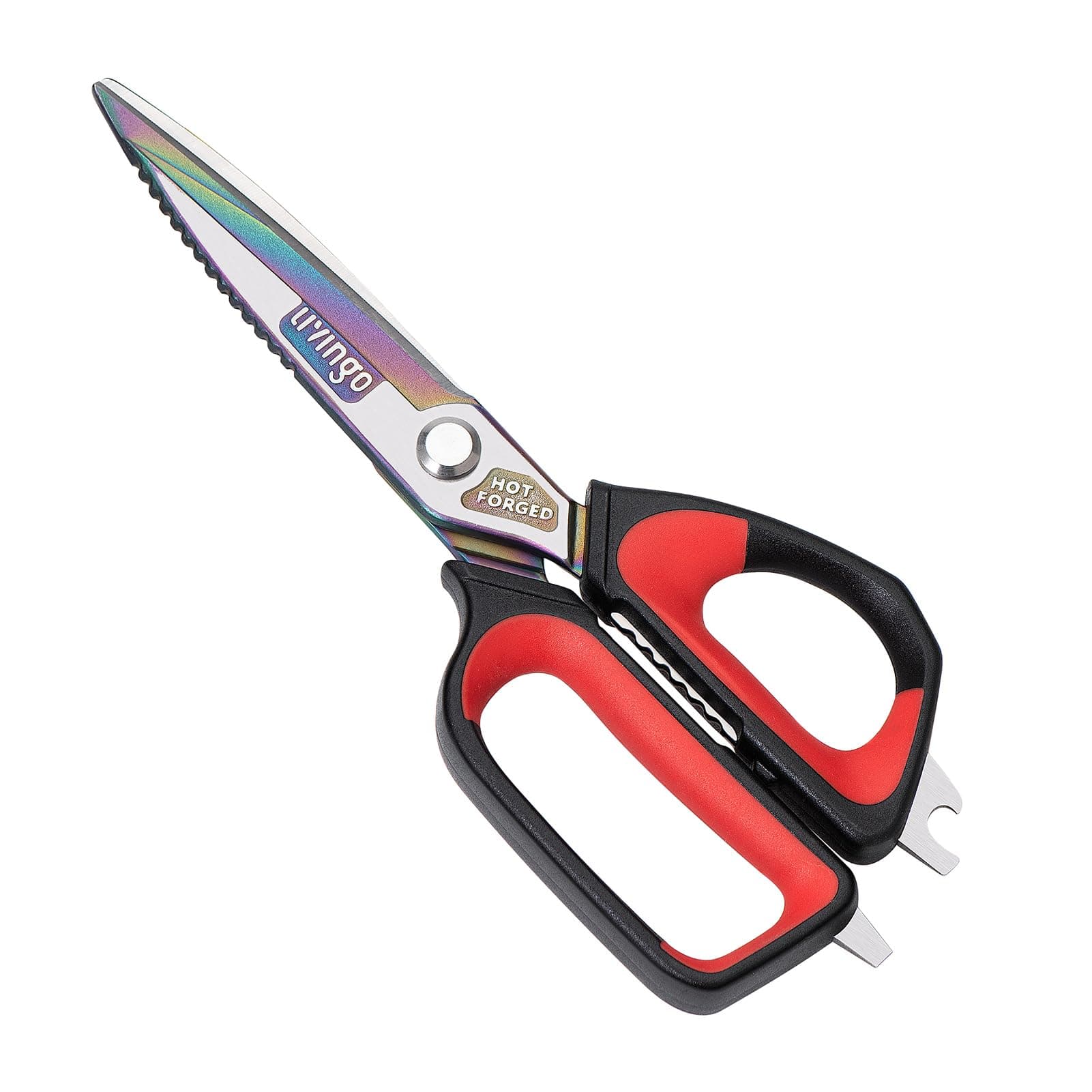 LIVINGO Heavy Duty Kitchen Shears - Titanium Coated Hot Forged Sharp Multipurpose Stainless Steel Utility Shears for Household Culinary Food Cutting Chicken Meat Cooking, Dishwasher Safe, 9.5 Inch