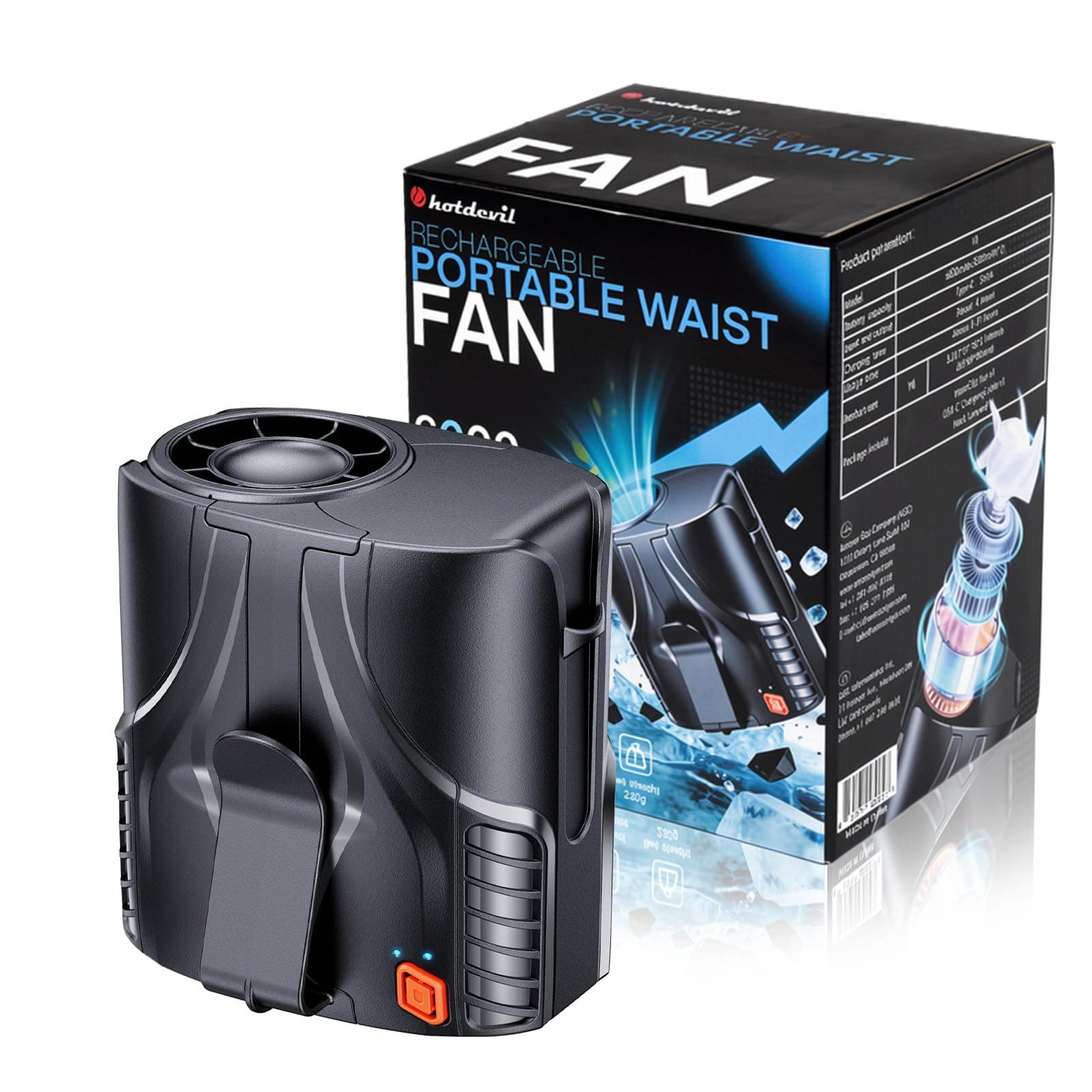 Portable Waist Fan, 6000mAh Wearable Clip-on Fan with 16000RPM High Speed Airflow, 40H Max Runtime, 6 Speeds Hands-Free Neck Fan & Shirt Fan for Outdoor Work, Construction, Camping, Gardening