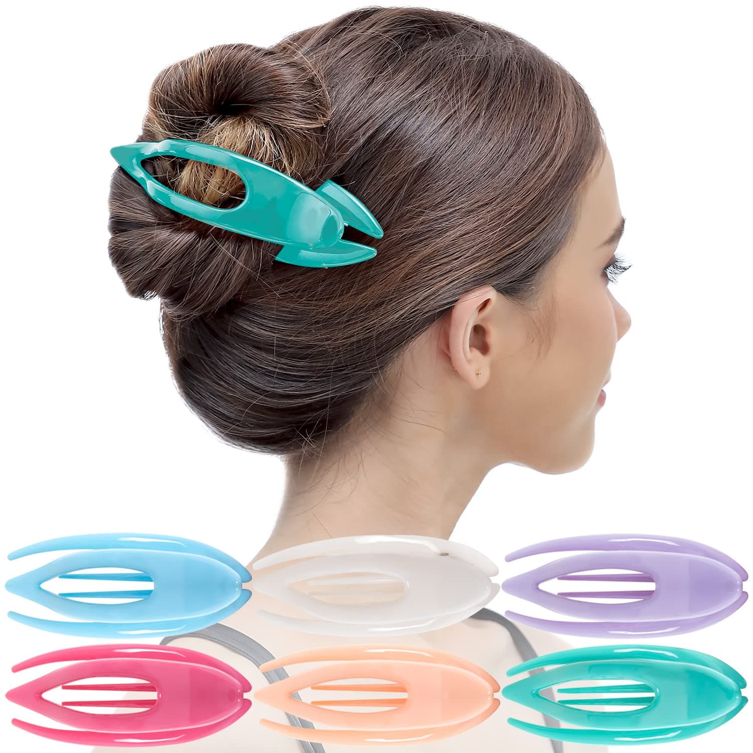 RC ROCHE 6 Pcs Flat Hair Clips Big Claw for Thick Hair French Duckbill Women No Slip Side Slide Curved Alligator Concord Strong Grip Hold Volume Lay Down Clamp, Medium Pastel Multicolor