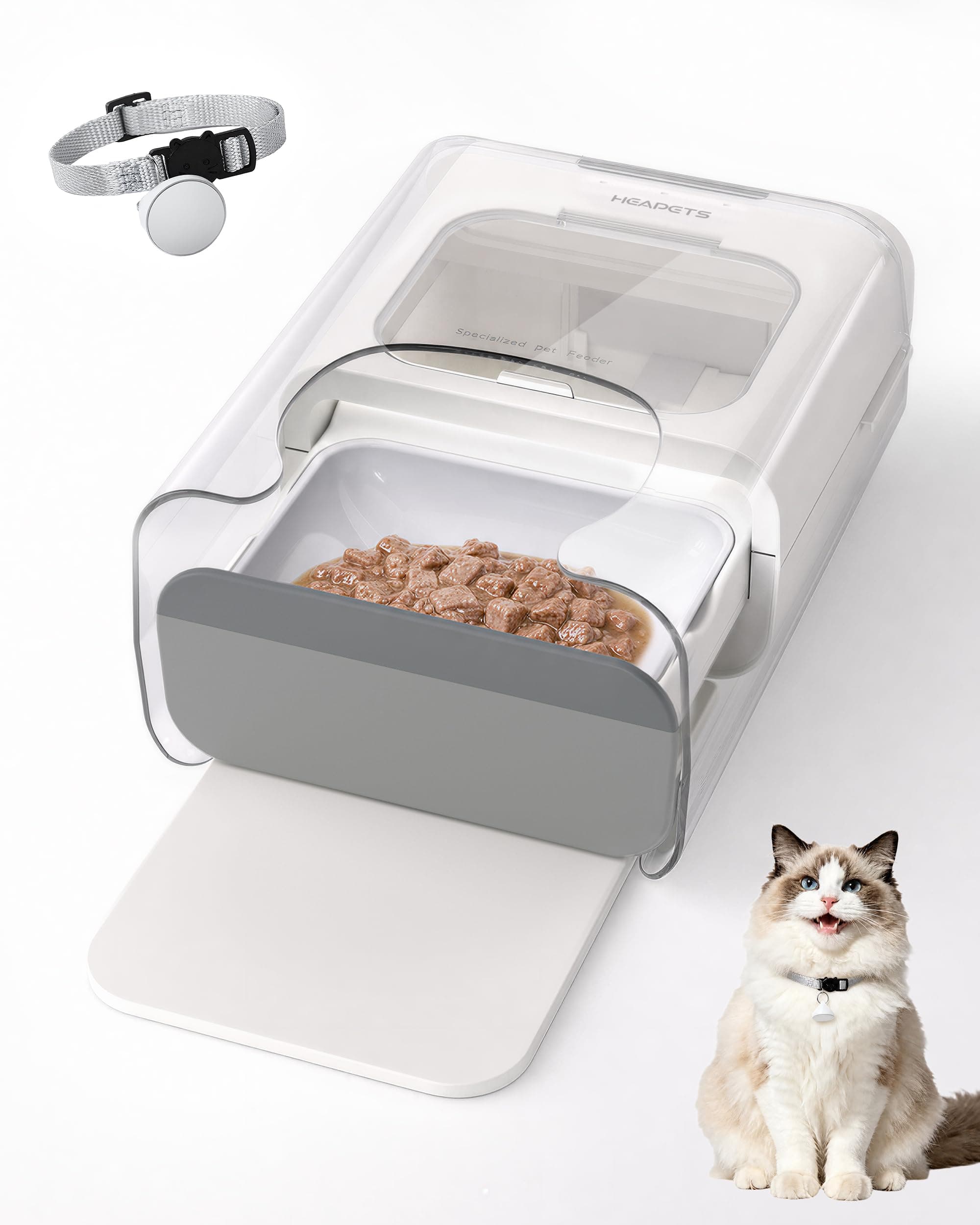 HEAPETS RFID Automatic Cat Feeder with Collar Sensor, Anti-Stealing Food Dispenser with Sealed Lid for Wet Dry Food and Different Diet for Multi-Pet Home, Auto Pet Feeder for Cats & Small Dogs, White