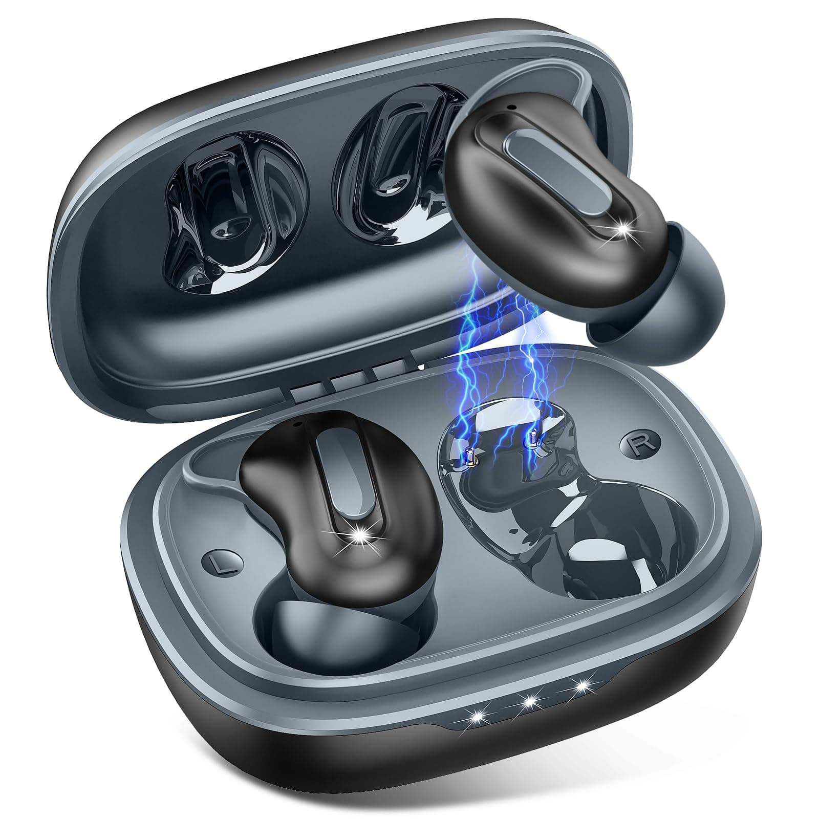 Sleep Earbuds, Mini ANC Wireless Earbuds Bluetooth 5.4 Headphones Deep Bass Stereo, 48H Playtime Ear Buds, 4 ENC Noise Cancelling Mic, IP7 In Ear Earphones for Side Sleepers,Touch Control Velvet black