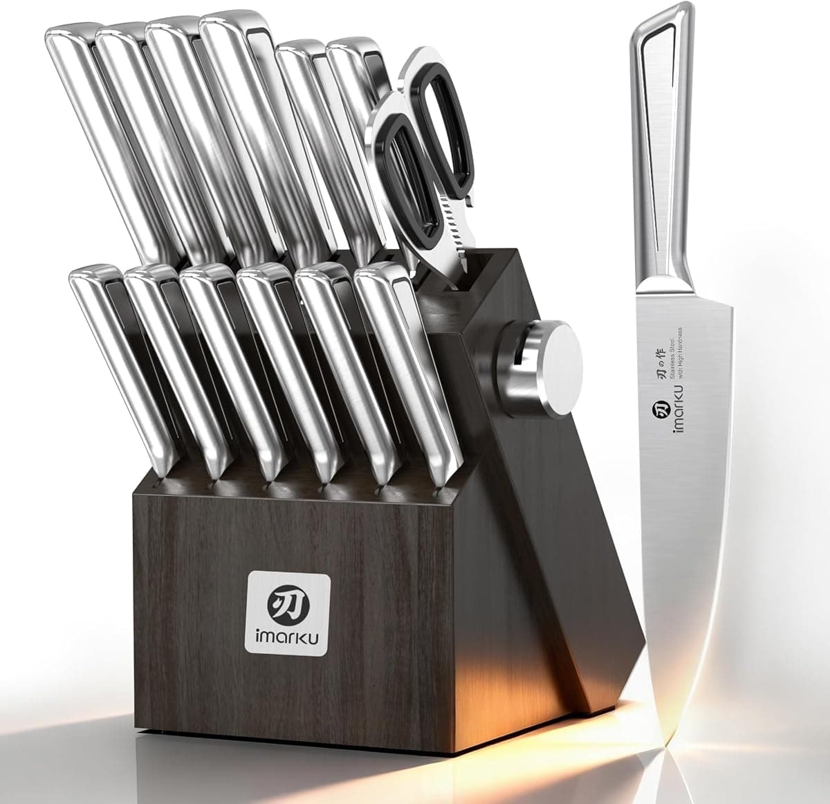 imarku Knife Kitchen Sets, Japanese Stainless Steel 14 Pcs Knife Block Set,Chef Knives with Built-in Sharpener, Dishwasher Safe, Non-Slip Ergonomic Handle,Deba Knife for Fish, Essential Home Gift