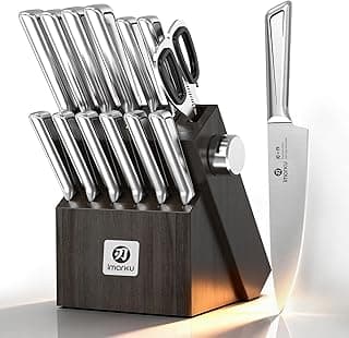 imarku Knife Kitchen Sets, Japanese Stainless Steel 14 Pcs Knife Block Set,Chef Knives with Built-in Sharpener, Dishwasher Safe, Non-Slip Ergonomic Handle,Deba Knife for Fish, Essential Home Gift