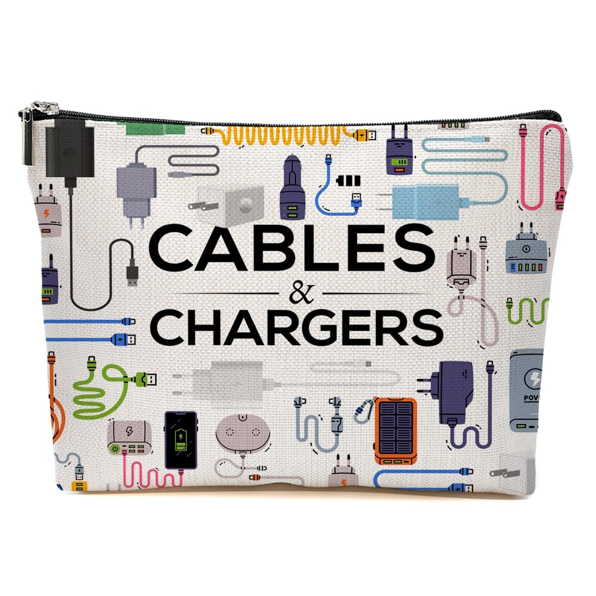 JIUWEIHU Charger Makeup Bag, Charging Cord Electronics Accessories Themed Cables Cosmetic Bags Travel Organizer Bag Zipper Pouch, Birthday Ideal Gifts for Women Friend Colleague Sister Mom
