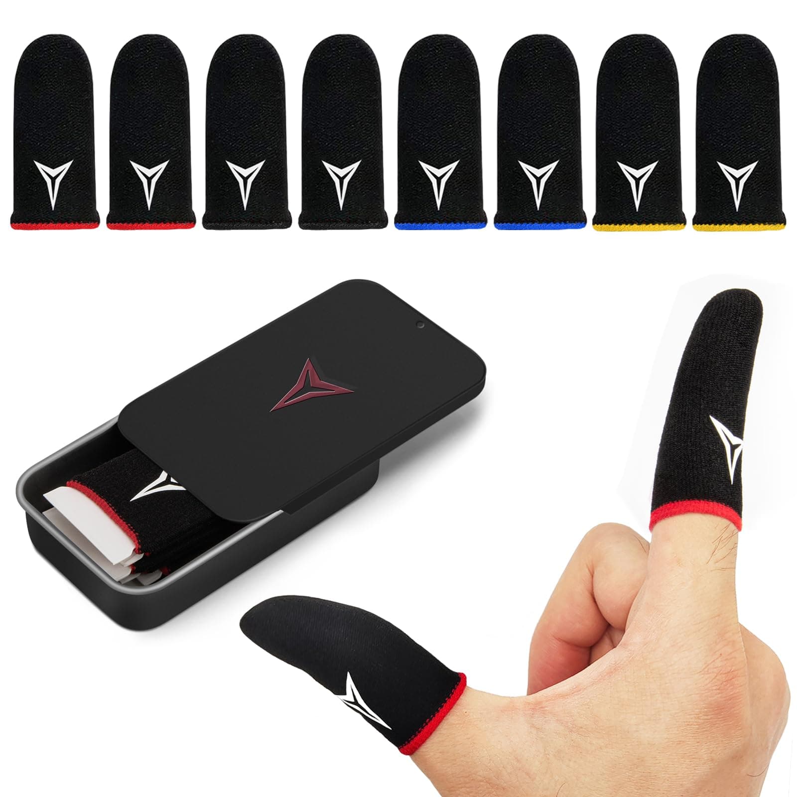 4 Colors E-Sports Light Model Gaming Finger Sleeves, 0.15mm Superconducting Nanofibers, Smooth Feel, Anti-Sweat, Extremely Thin, Fit All Touchscreen Devices (Multicolor(8 Pack))