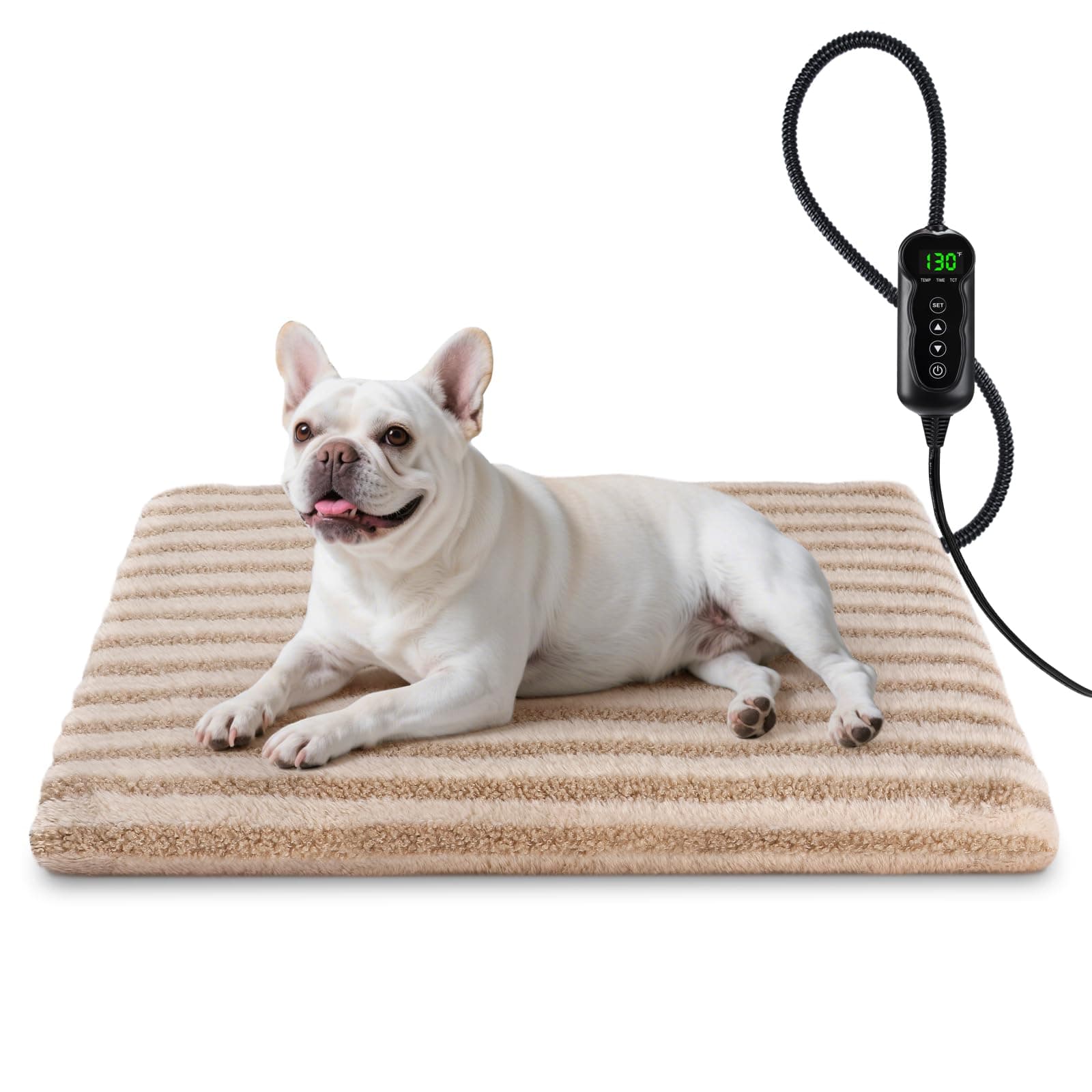 Pet Heating Pad, Waterproof Heated Dog Cat Bed with 11 Adjustable Temperatures & 24H Timer, Auto Shut-Off, Chew-Resistant Cord, Washable Cover, Indoor Electric Heating Mat, Beige, M(28" x 20")