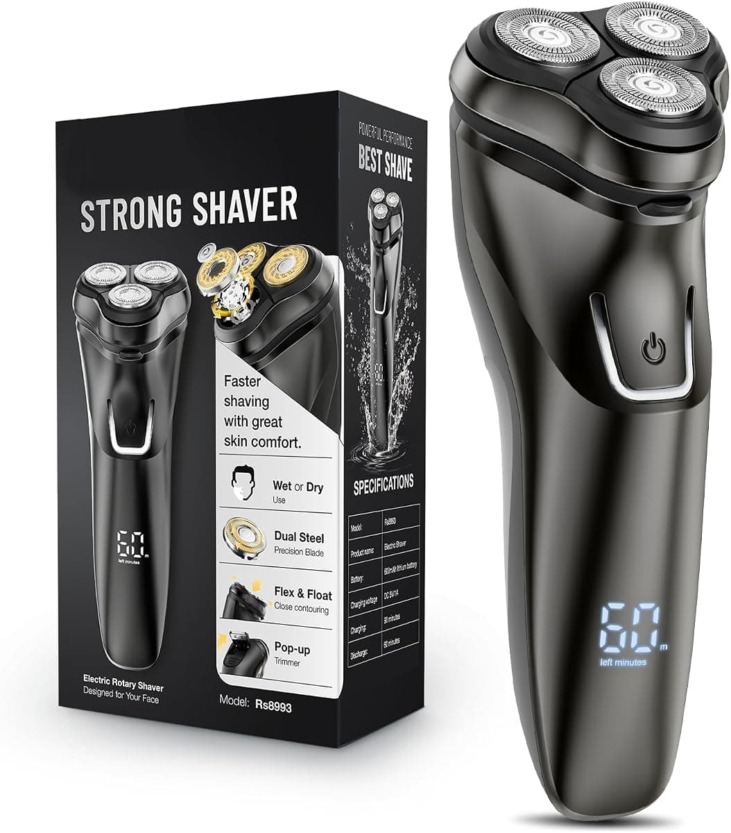 Electric Razor for Men Cordless: Wet or Dry Rotary Shaver for Men for Travel - USB Fast Charging, 𝐒𝐞𝐧𝐬𝐢𝐭𝐢𝐯𝐞 𝐒𝐤𝐢𝐧 𝐂𝐚𝐫𝐞, Pop-up Trimmer, Gifts for Father's Day Mysterious Black