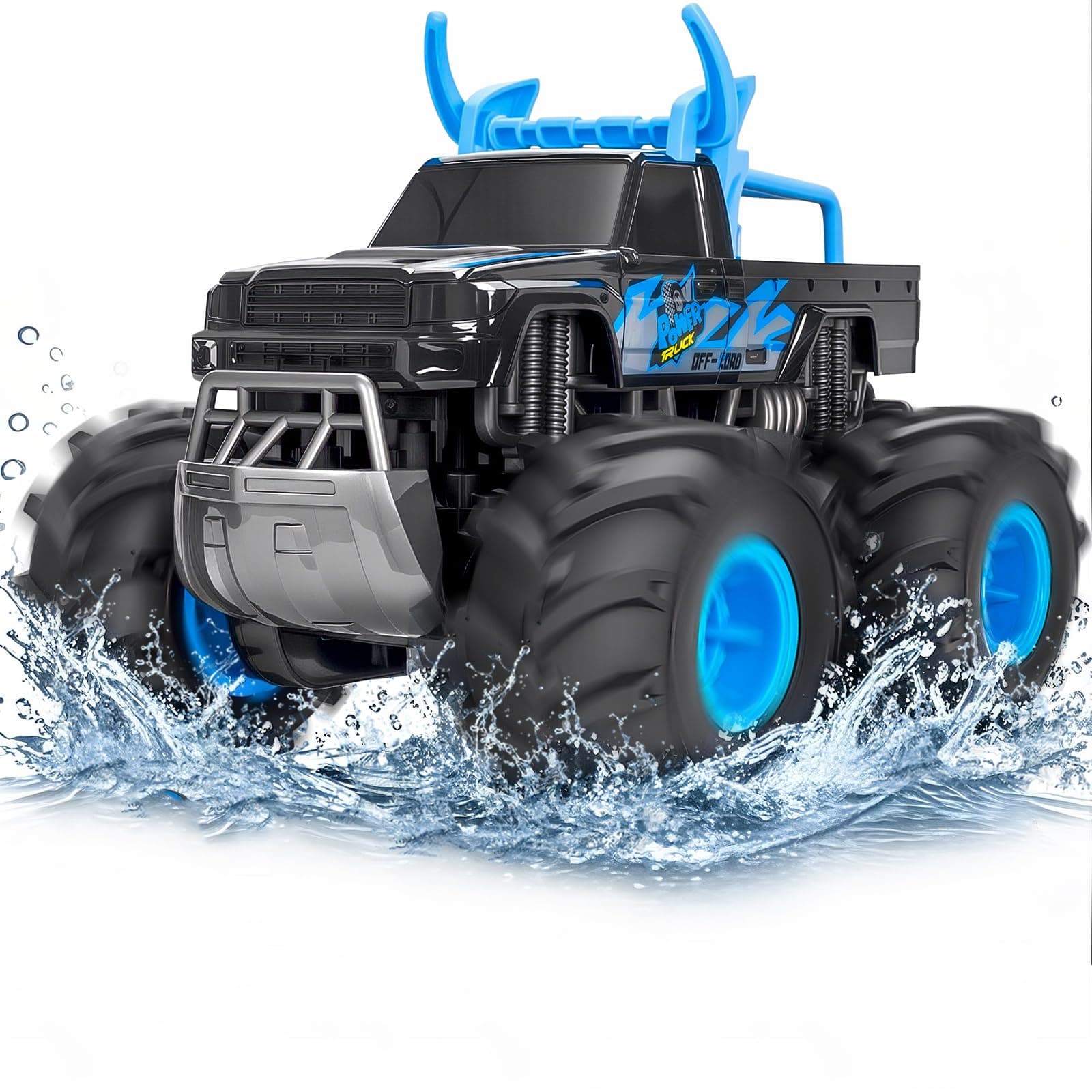 Lacchoufee 1:16 Waterproof Monster Truck Toys RC Cars, 2.4GHz Remote Control Truck for Kids Boy Ages 8,9,10,11,12 Years Old, 4WD All Terrain Off-Road with LED Lights RC Boat for Boy Girl Birthday Gift