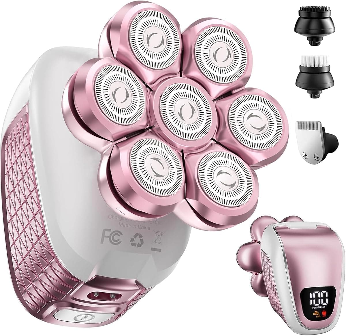 Electric Razors for Women Legs: 5-in-1 Electric Shaver with 7D Head - IPX6 Waterproof Wet Dry Hair Remover with LED Display & Travel Lock for Face Bikini (Bright Pink)