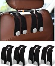 Headrest Hooks for Car, 4 Pack Car Seat Back Organizer Storage Hook, Double Hook Car Seat Hooks for Hanger Purses and Bags, Leather Purse Holder for Car, Black