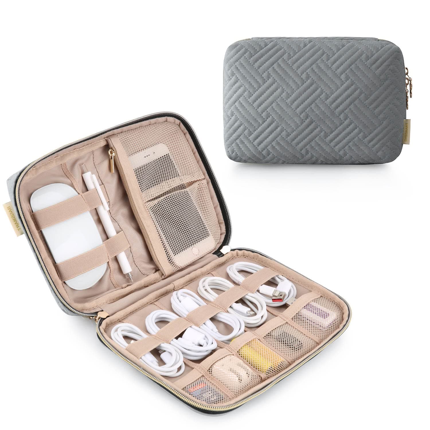BAGSMART Electronics Organizer Travel Case, Travel Cable Organizer Bag for Travel Essentials & Accessories for Women, Cord Organizer for Phone, SD Card, Grey