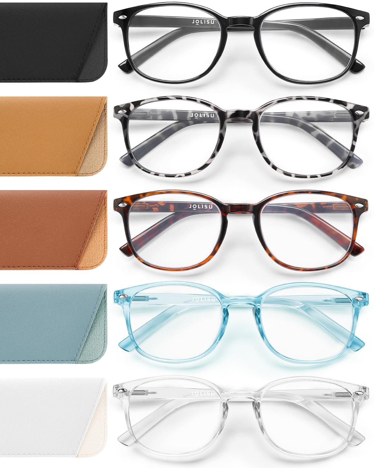 JOLISU 5 Pack Reading Glasses For Women, Blue Light Blocking Computer Reader Spring Hinge Eyeglasses