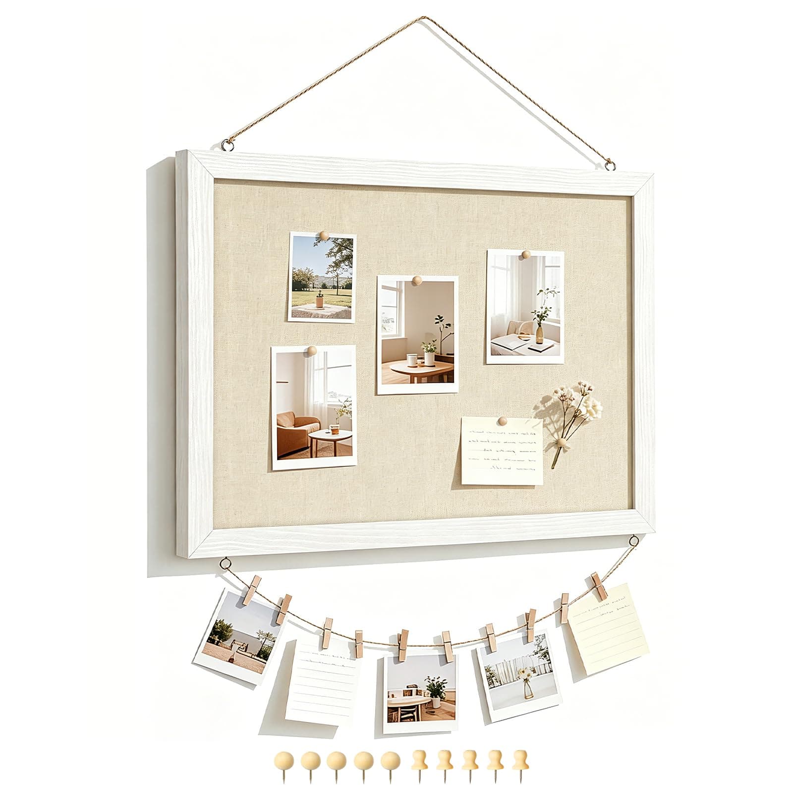 DOLLAR BOSS Bulletin Boards with Linen 1-Pack 16''X 12'' Double-Sided Cork Board for Walls Wood Framed Bulletin Boards, Small Pin Board for Home Kitchen Office Decorative Hanging 10 Pushpins