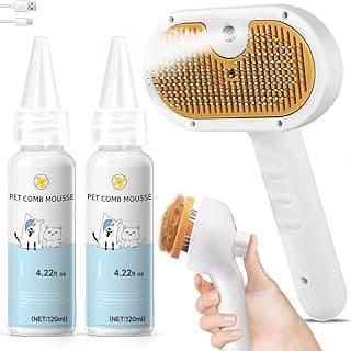 Pet Steam Brush for Dog & Cat – 3-in-1 Spray Hair Removal Comb for Shedding & Grooming, Softens Fur & Reduces Static – Water Brush for Long & Short Coats, Bath-Hating Pets, Includes Waterless Shampoo