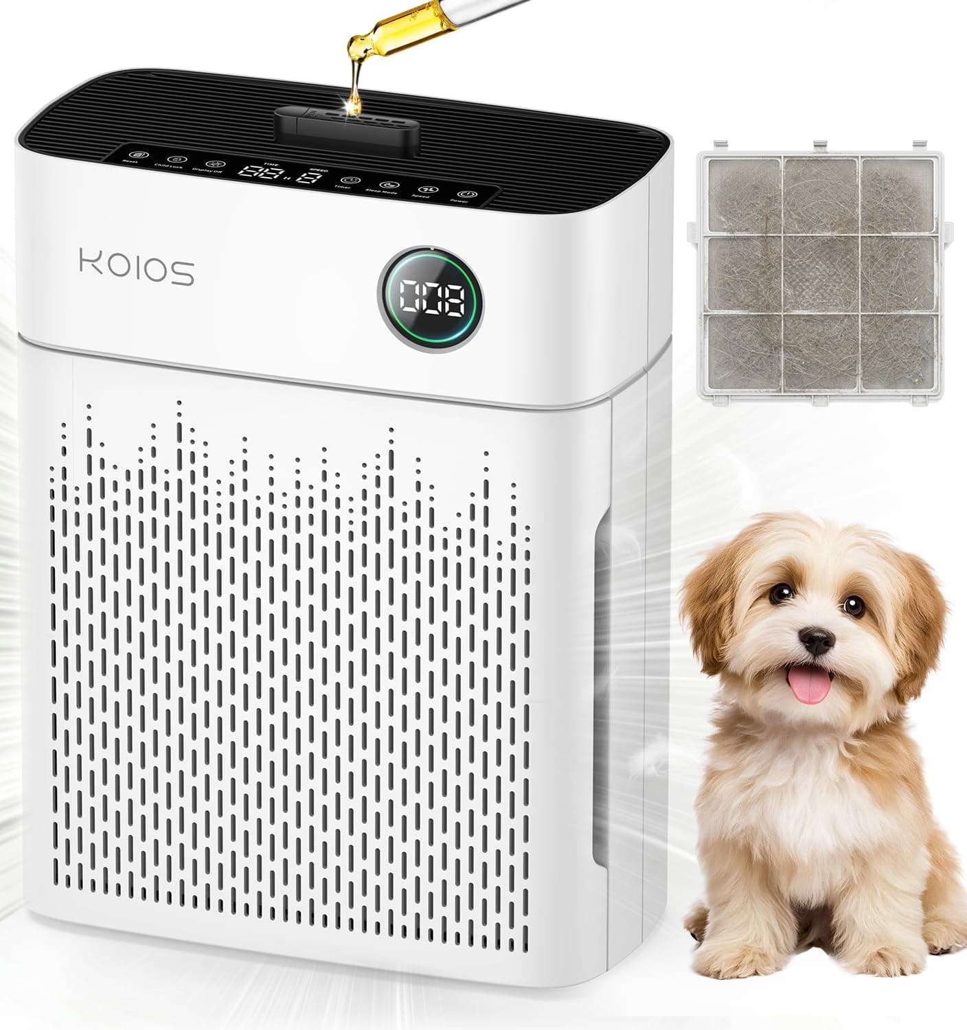 KOIOS Air Purifiers for Home Bedroom Large Room Up to 2500 sq. ft, H13 HEPA Air Purifier with Washable Filter, PM2.5 AQI, 20dB Sleep Mode for Pet, Dander, Dust, Pollen, Smoke, Odors, AP2503, White