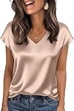 WIHOLL Womens Satin Summer Tops Cap Short Sleeve Blouses V Neck Shirts Business Casual Outfits Fashion Clothing 2026