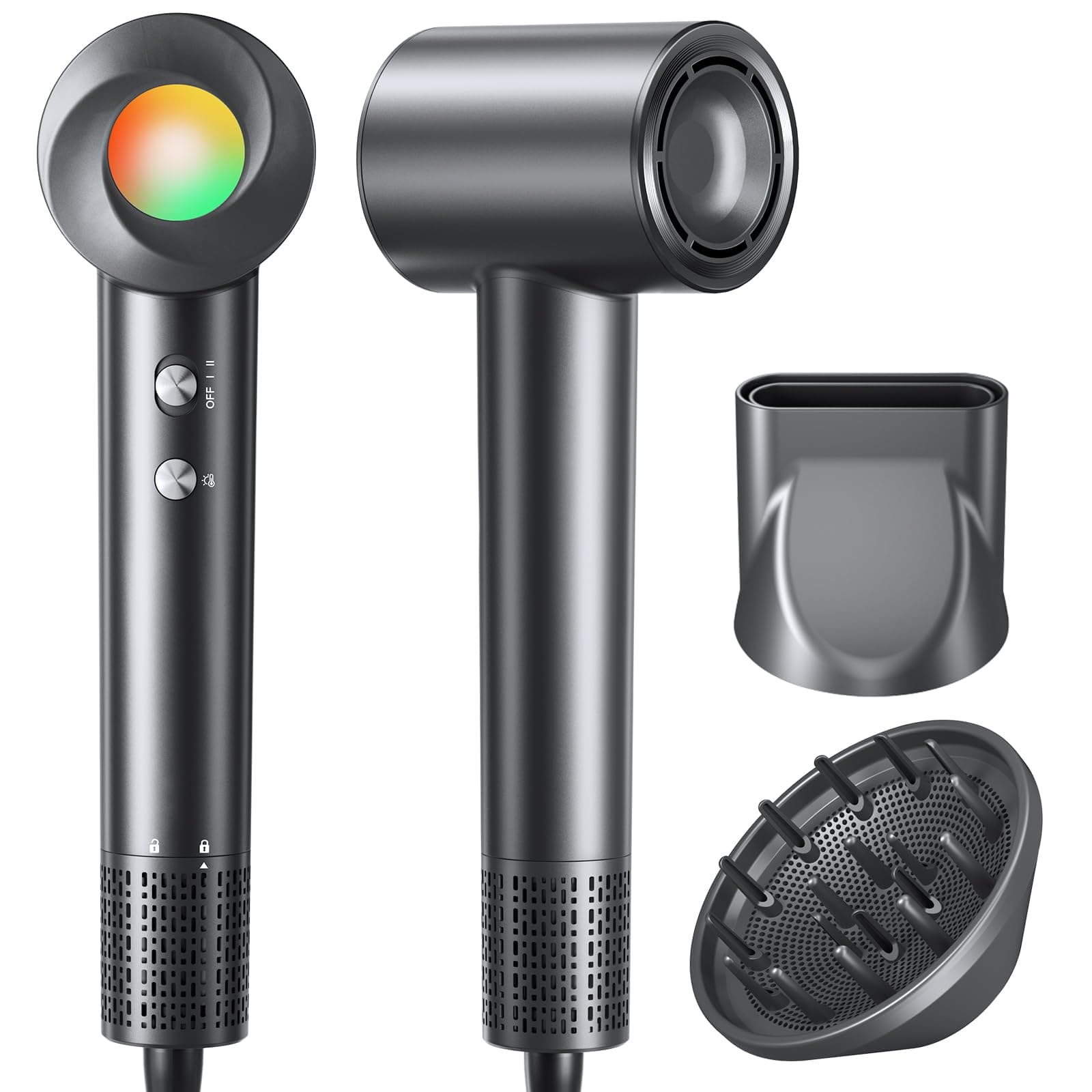 Hair Dryer, 160000 RPM Ionic Hair Dryer Portable Lightweight Blow Dryer with 500 Million Negative Ions, Fast-Drying, Lightweight and Quiet with Diffuser & Nozzle, Perfect for Home and Travel-Black