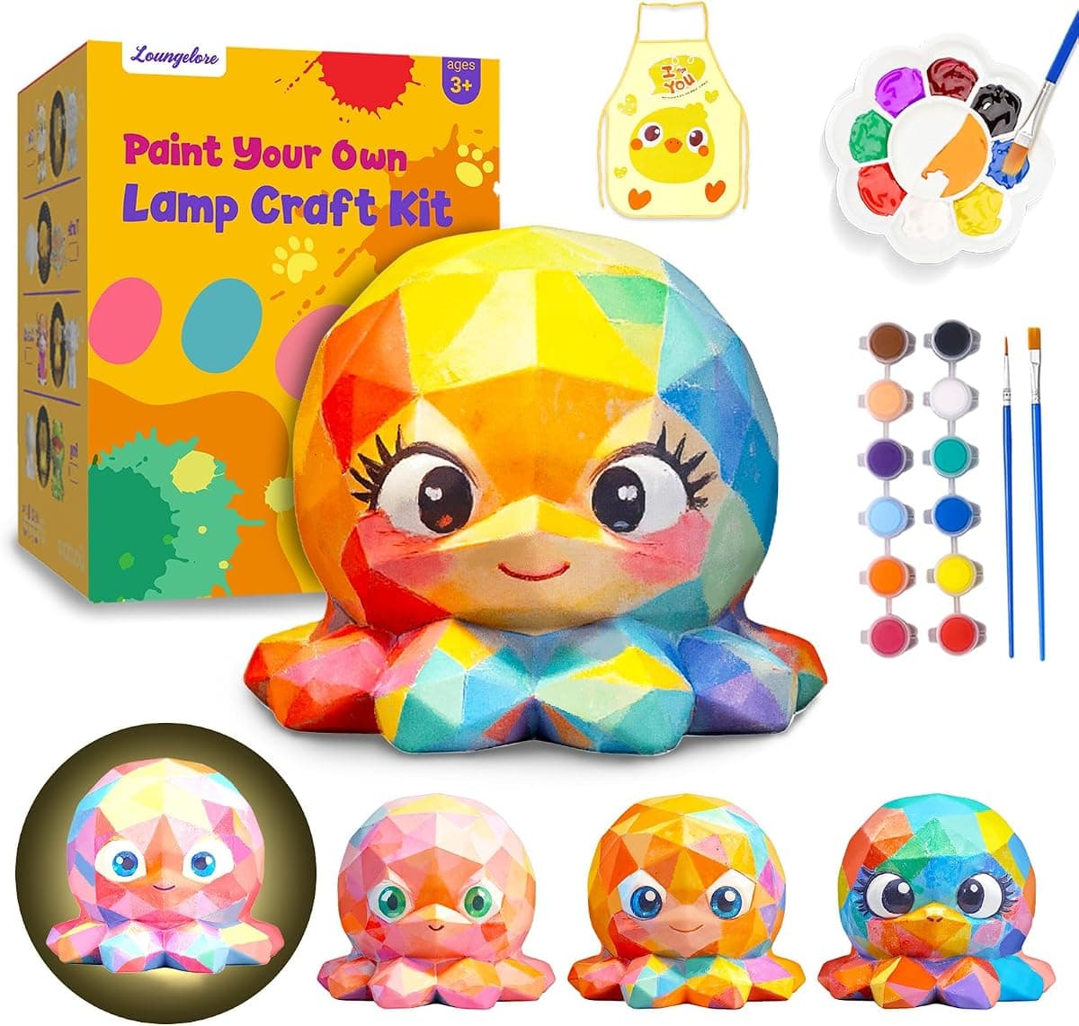 Paint Your Own Octopus Lamp Kit, Arts and Crafts for Kids Ages 8-12, Crafts for Kids Ages 4-8, DIY Octopus Toy Painting Kit, Art Supplies for Boys Girls Birthday Gifts Ages 3 4 5 6 7 8 9 10 11 12+